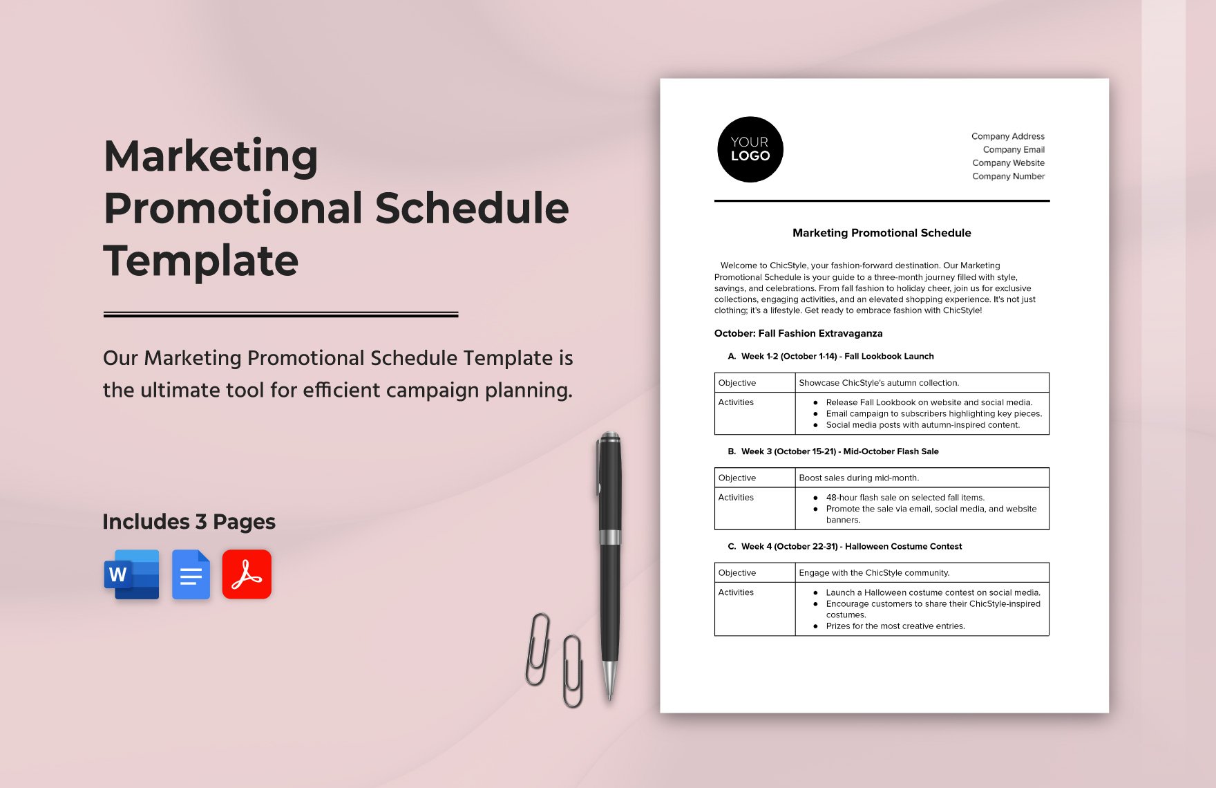 Marketing Promotional Schedule Template