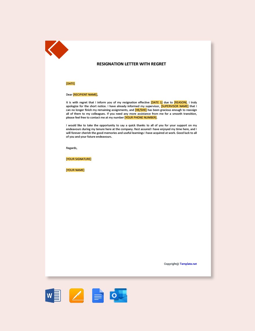 Resignation Letter with Regret Template
