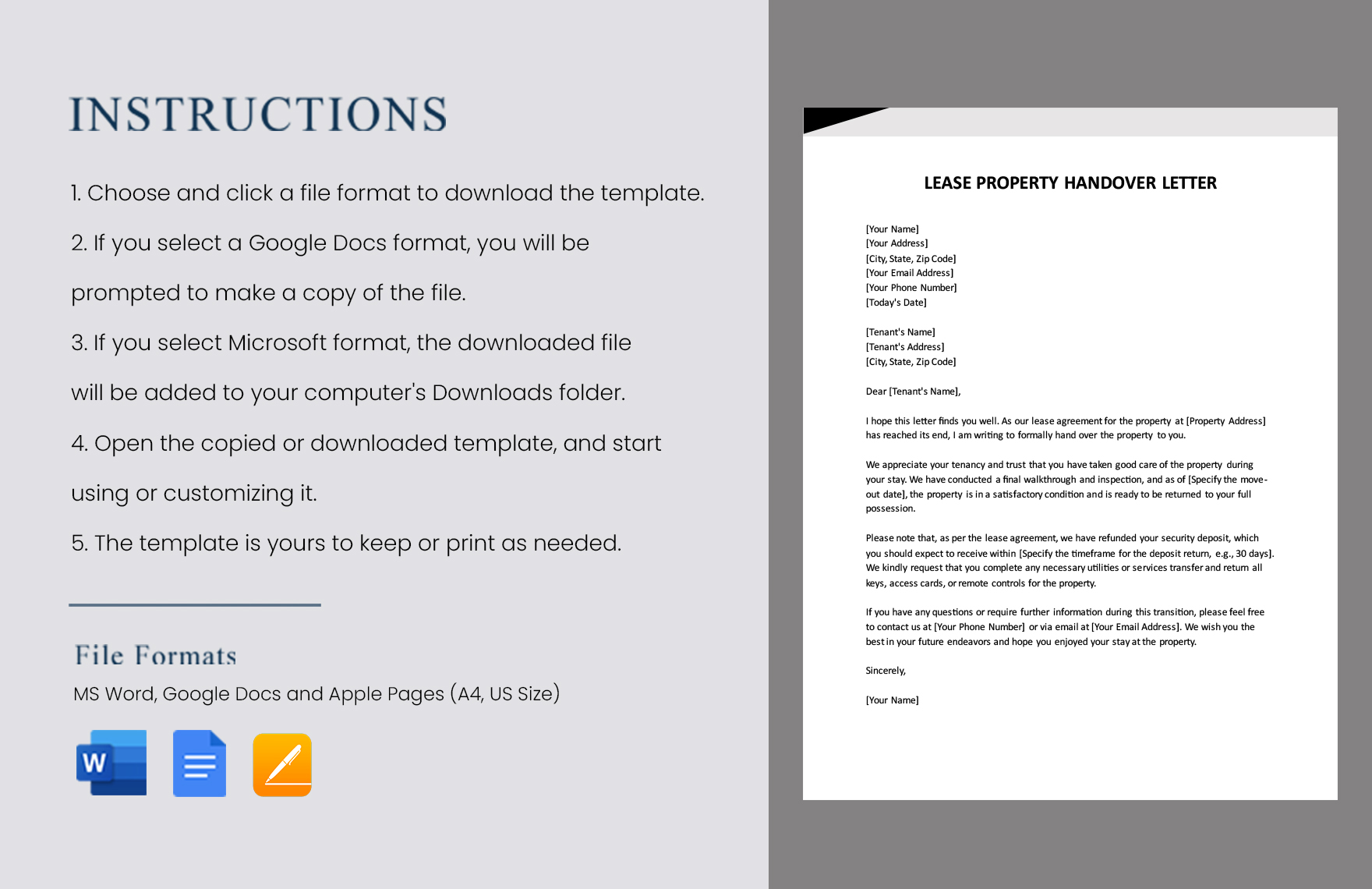 Lease Property Handover Letter