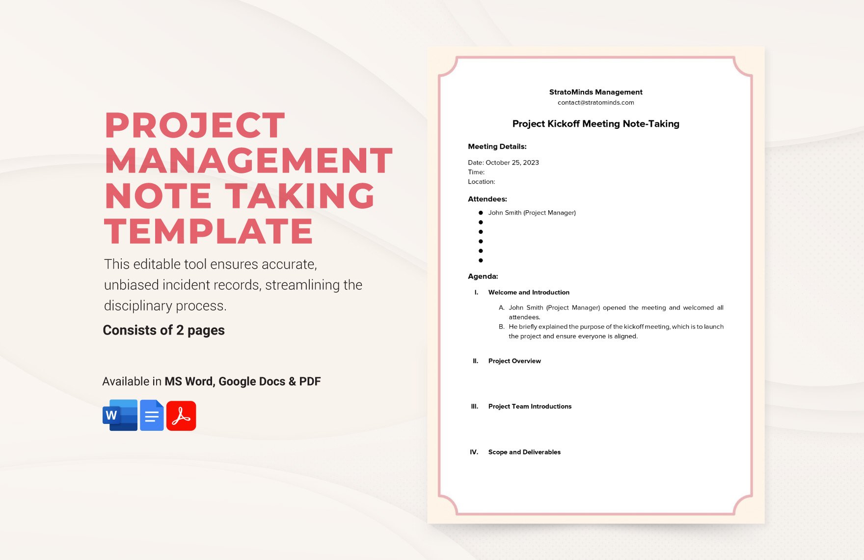 Project Management Note Taking Template
