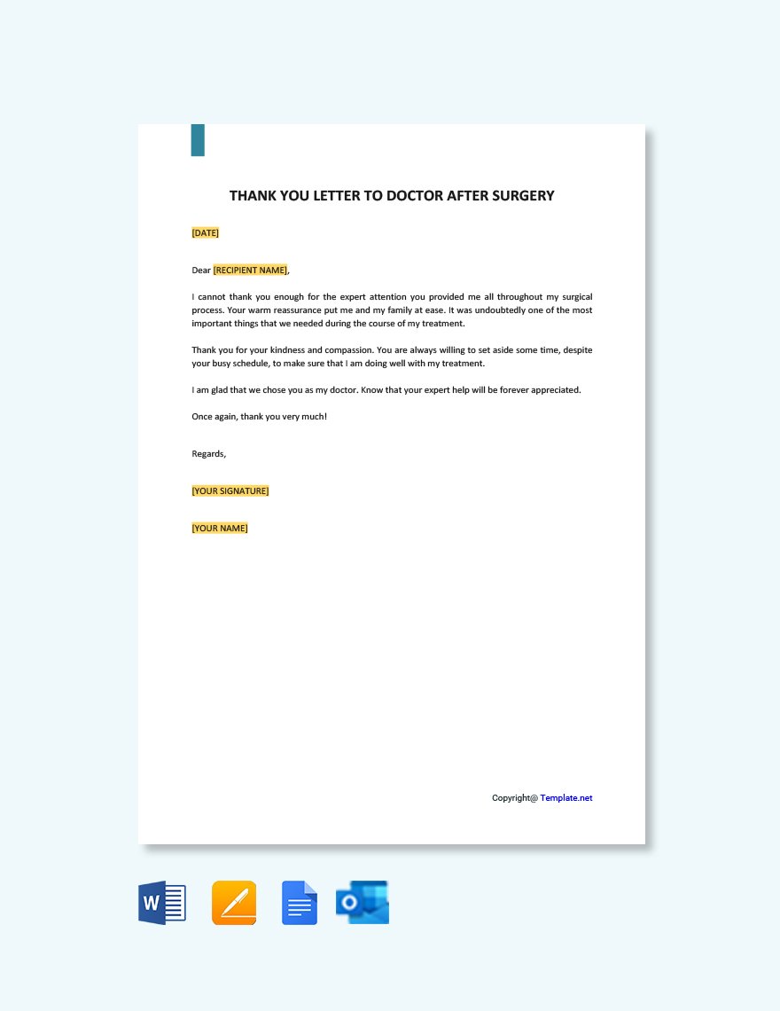 Free Thank You Letter to Doctor After Surgery Template