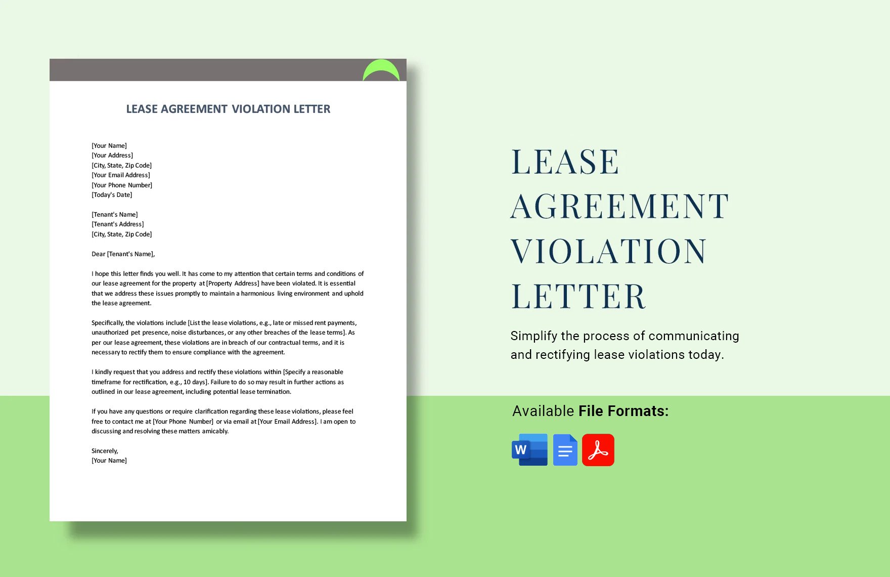 Free Lease Agreement Violation Letter