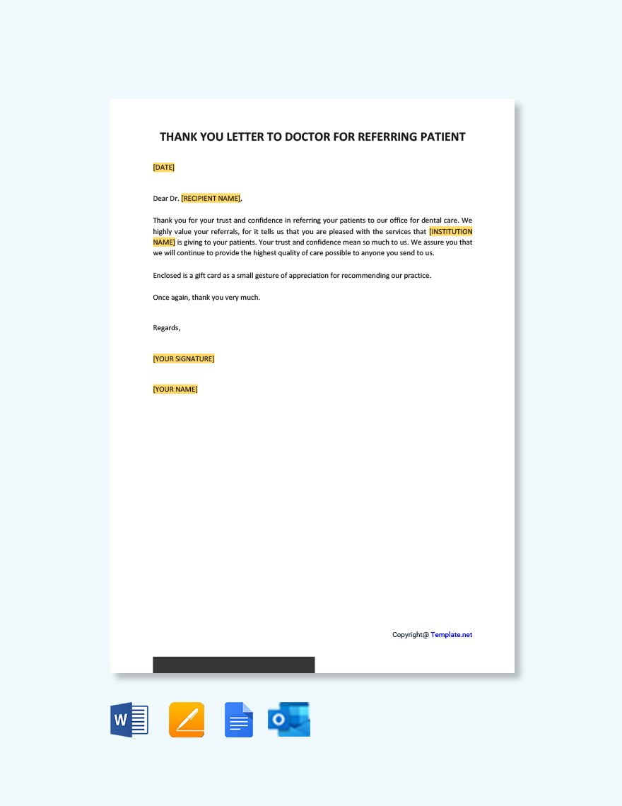 Free Thank You Letter To Doctor For Referring Patient Template