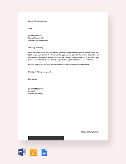 FREE Thank You Letter To Doctor For Referral Template - Word | Google ...