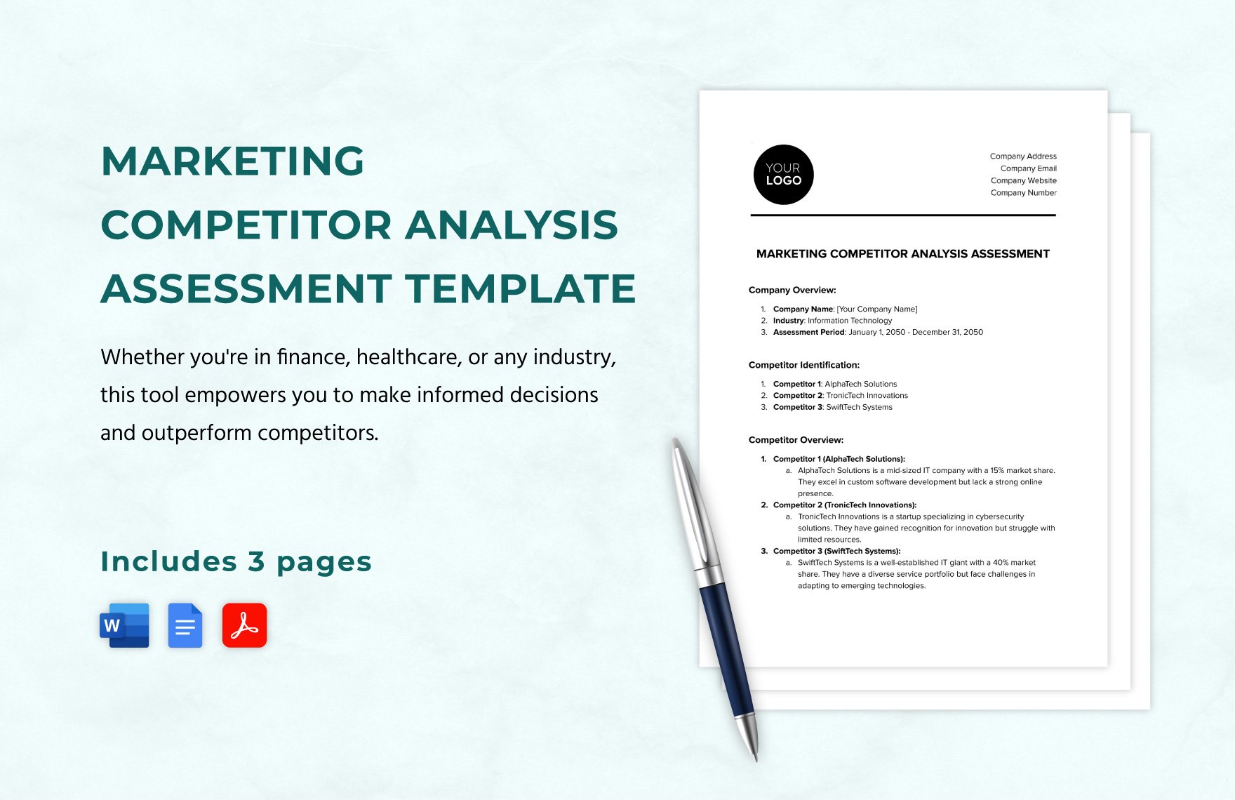 Marketing Competitor Analysis Assessment Template in Word, Google Docs, PDF