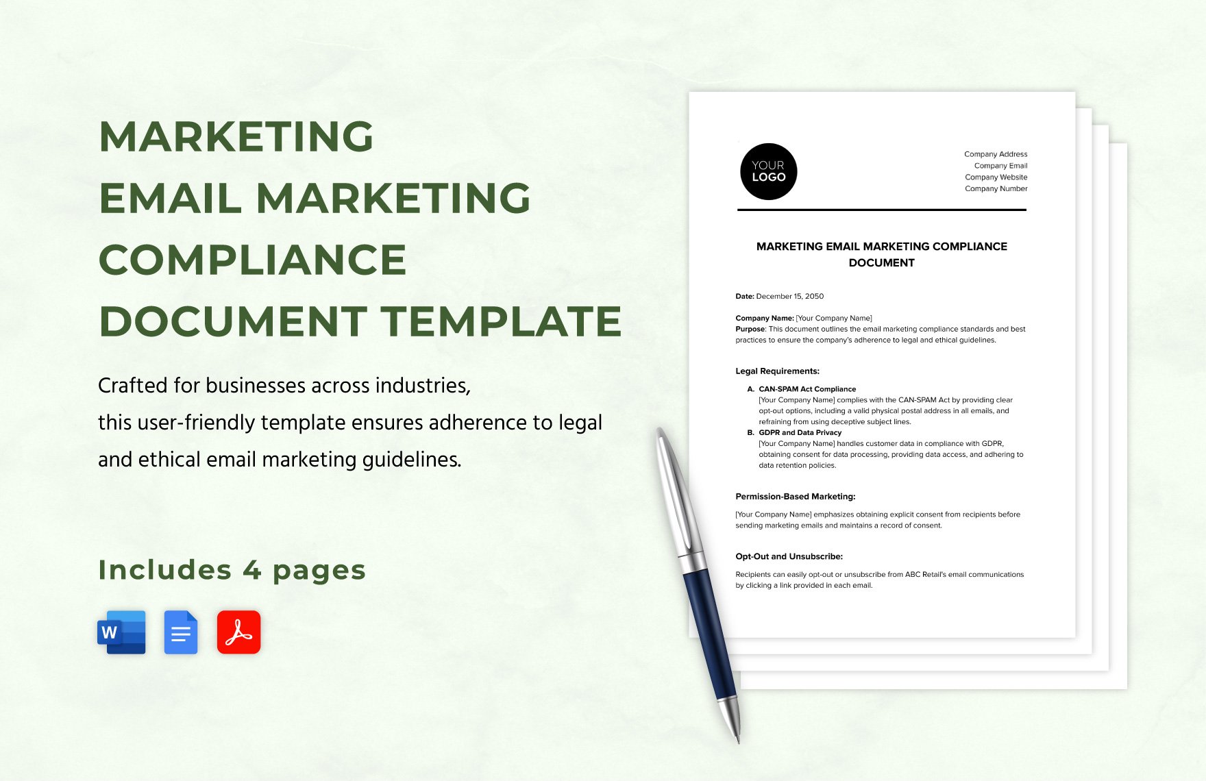Marketing Email Marketing Compliance Document Template in Word, Google Docs, PDF