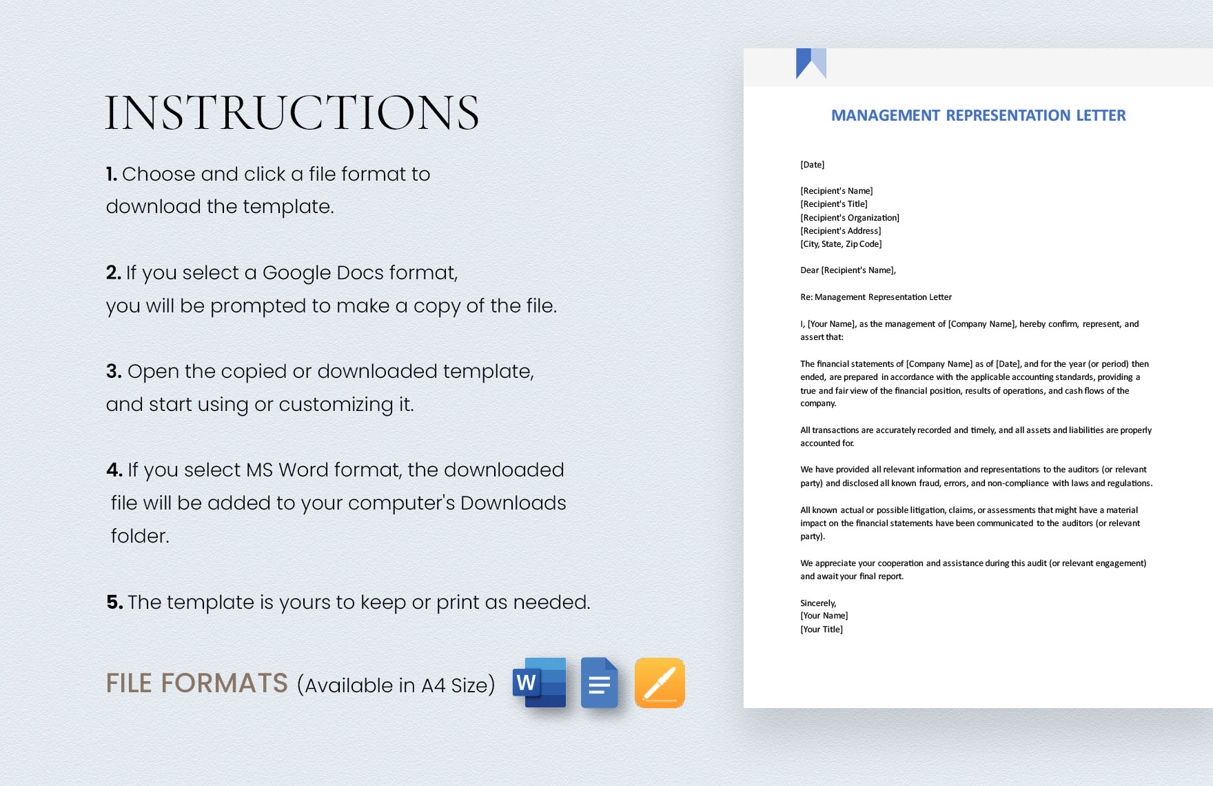 management representation letter format