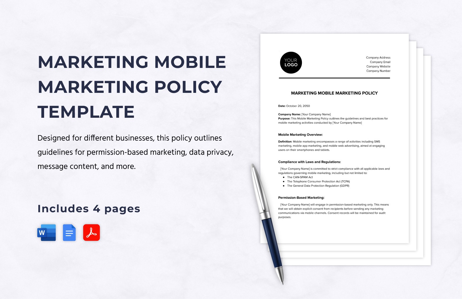 Marketing Mobile Marketing Policy Template in Word, Google Docs, PDF