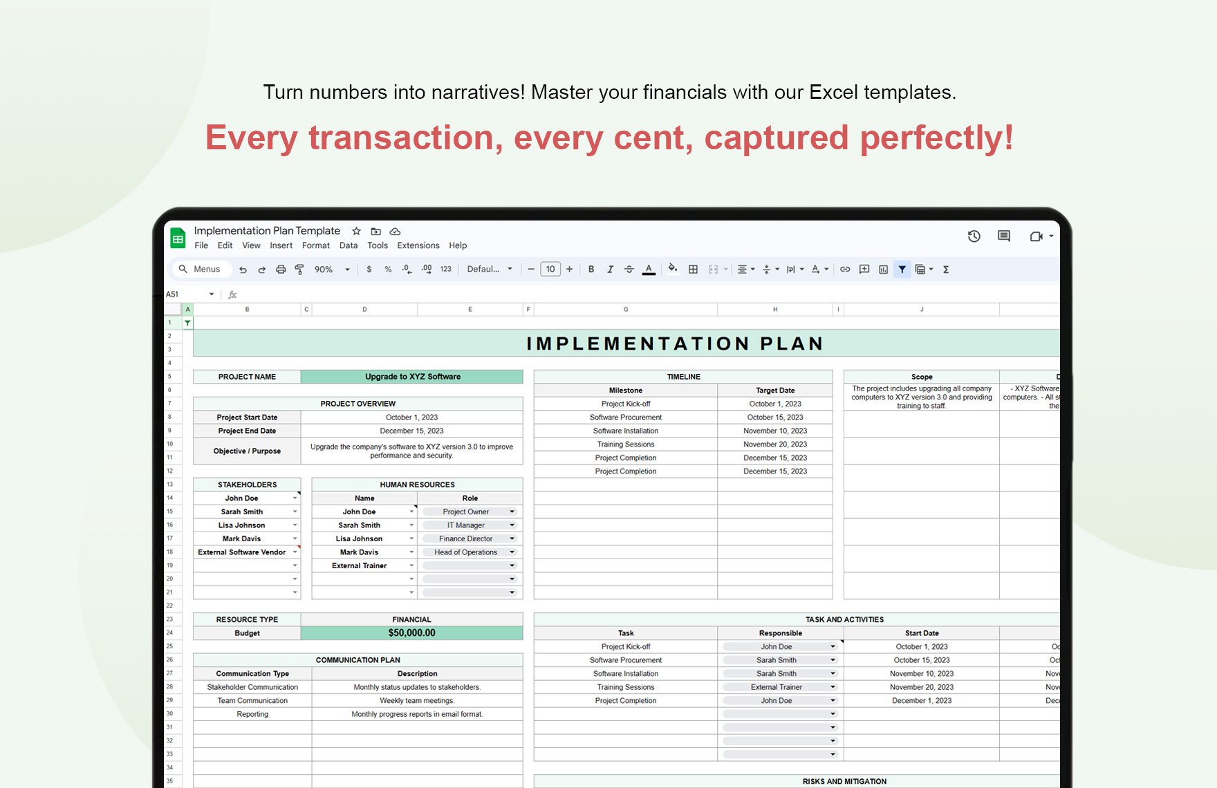 Implementation Plan Template in Excel, Google Sheets - Download ...