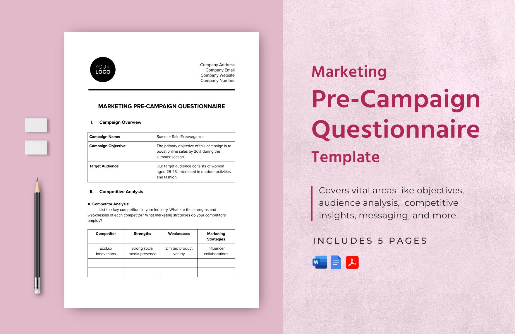 Marketing Pre-Campaign Questionnaire Template in Word, Google Docs, PDF