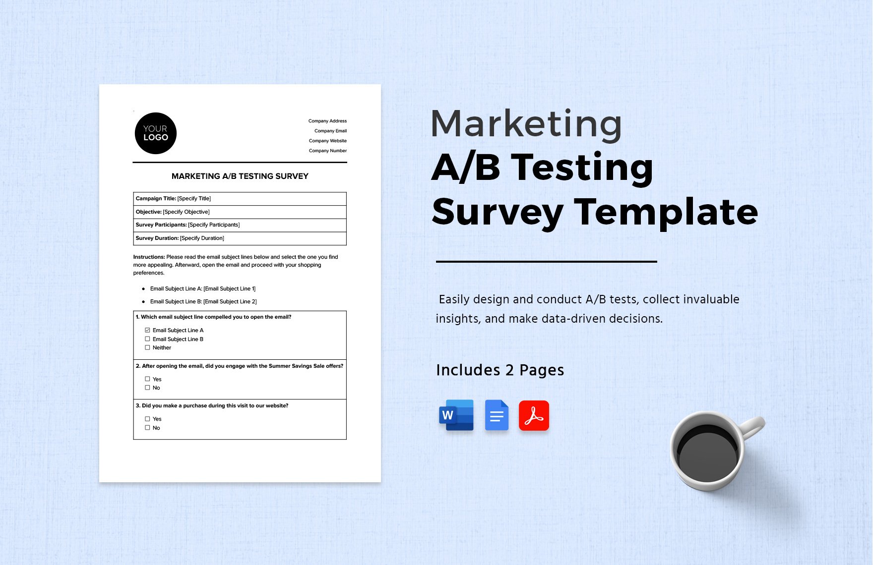 Marketing A/B Testing Survey Template in Word, Google Docs, PDF
