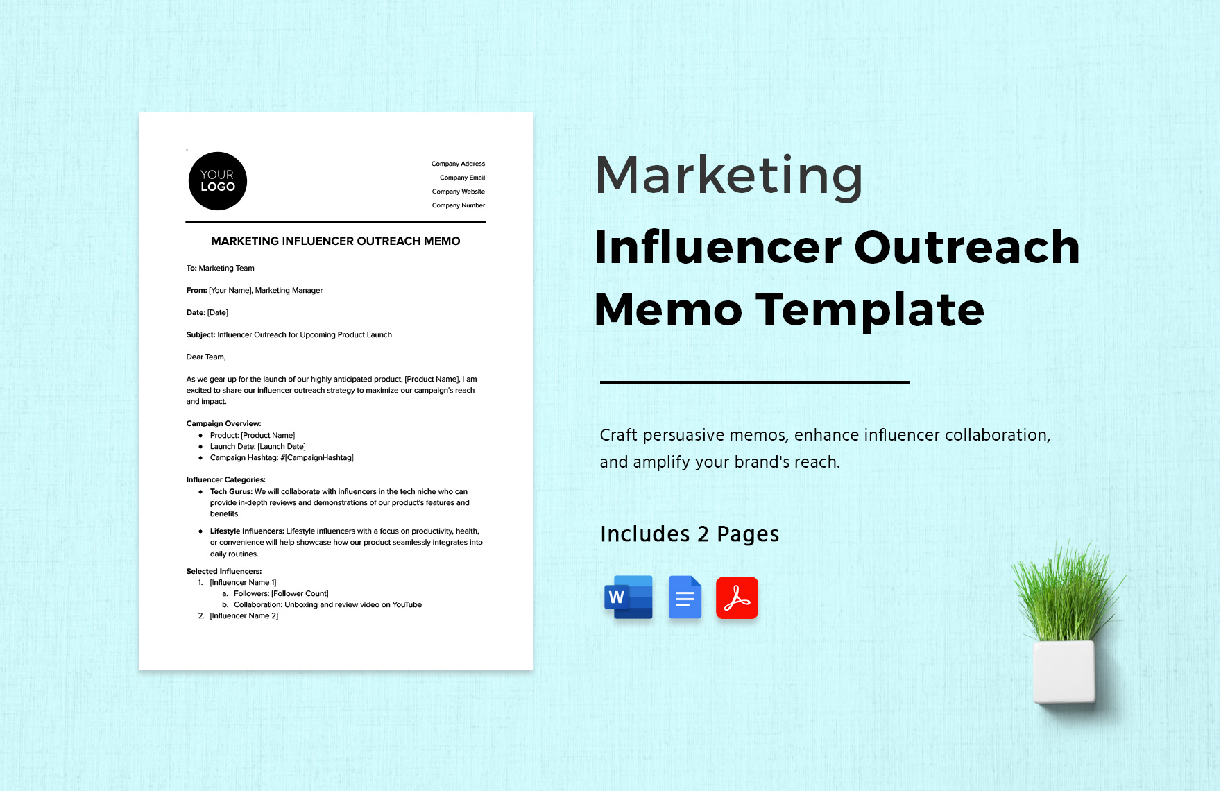 Marketing Influencer Outreach Memo Template in Word, Google Docs, PDF
