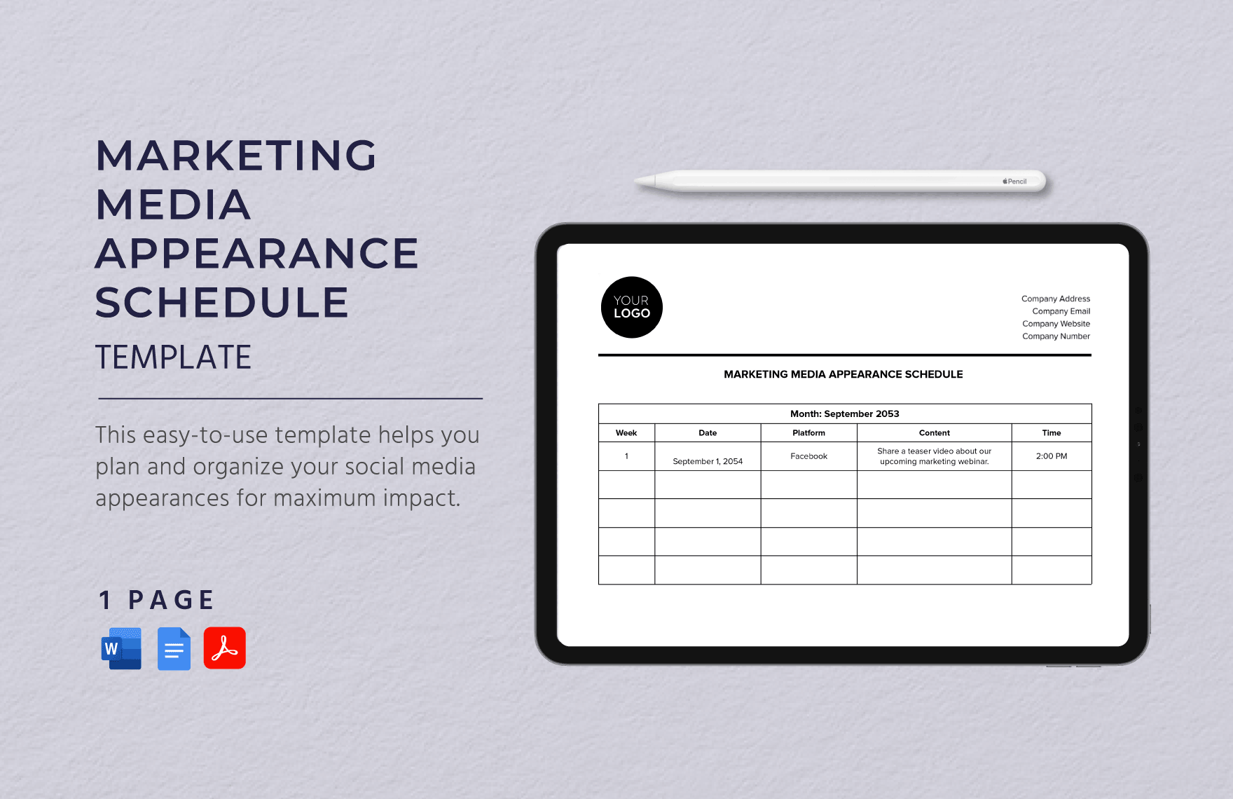 Marketing Media Appearance Schedule Template in Word, Google Docs, PDF