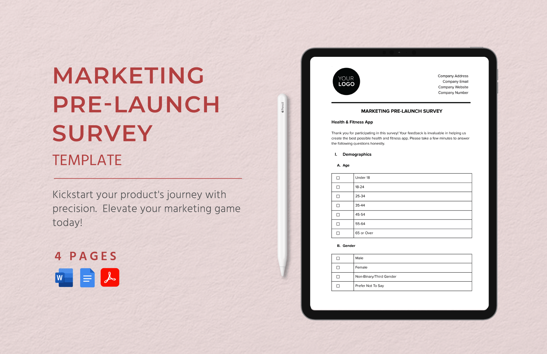 Marketing Pre-launch Survey Template in Word, Google Docs, PDF