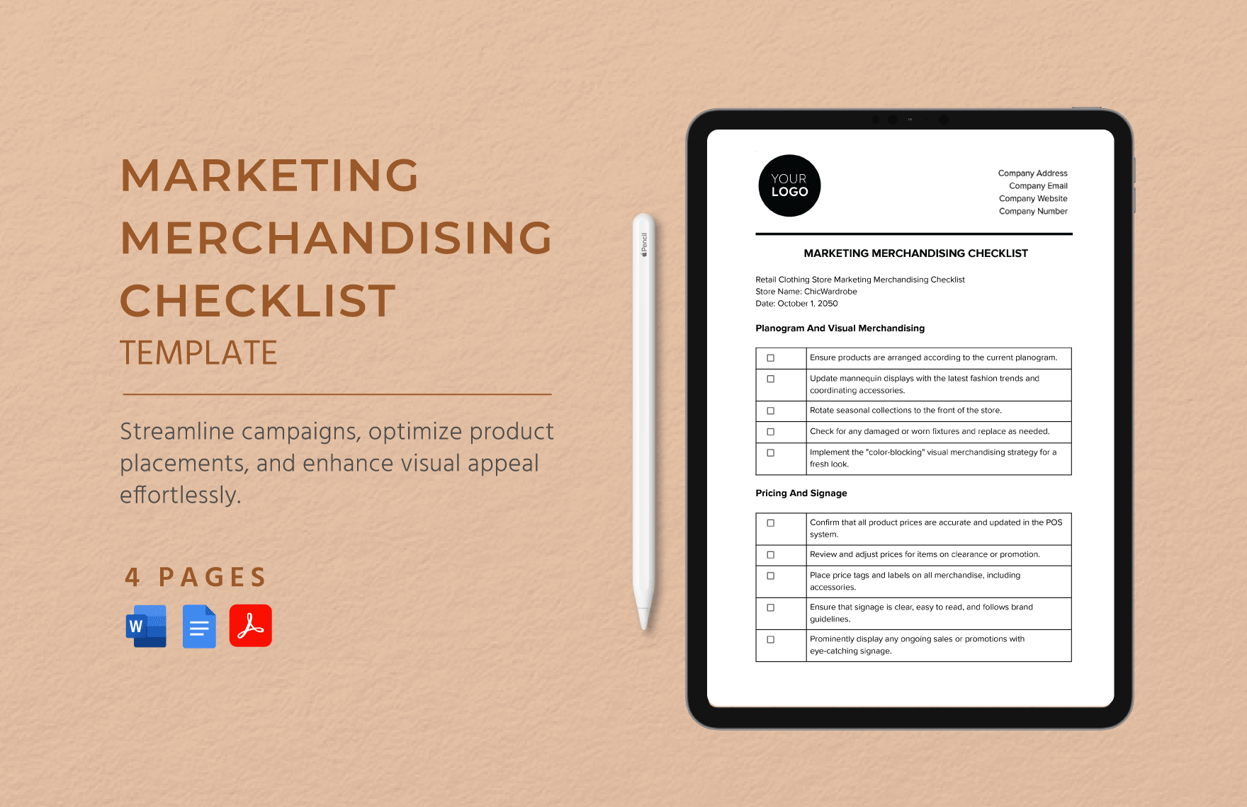 Marketing Merchandising Checklist Template in Word, Google Docs, PDF