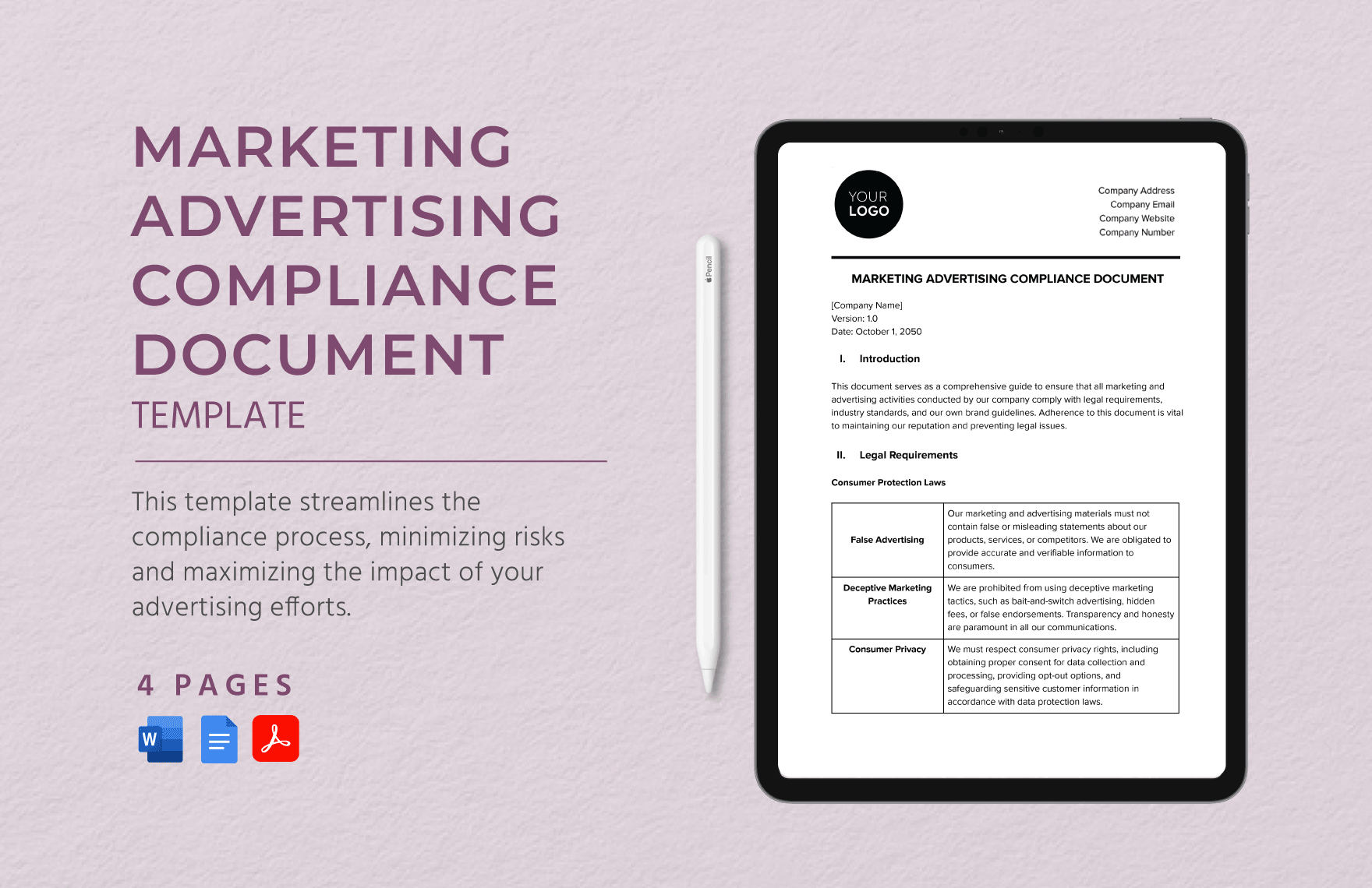 Marketing Advertising Compliance Document Template