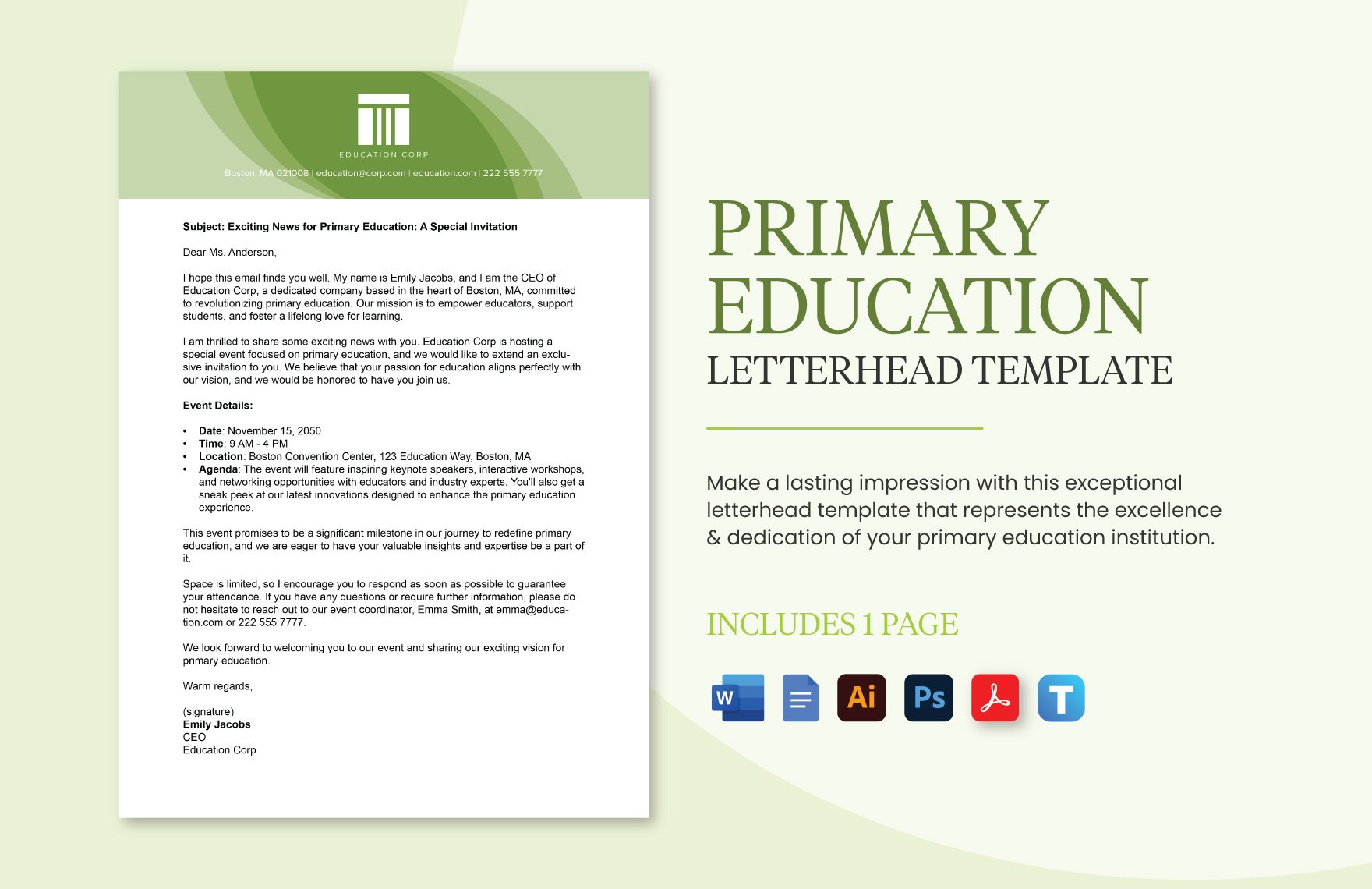 Primary Education Letterhead Template in Word, Google Docs, PDF, Illustrator, PSD