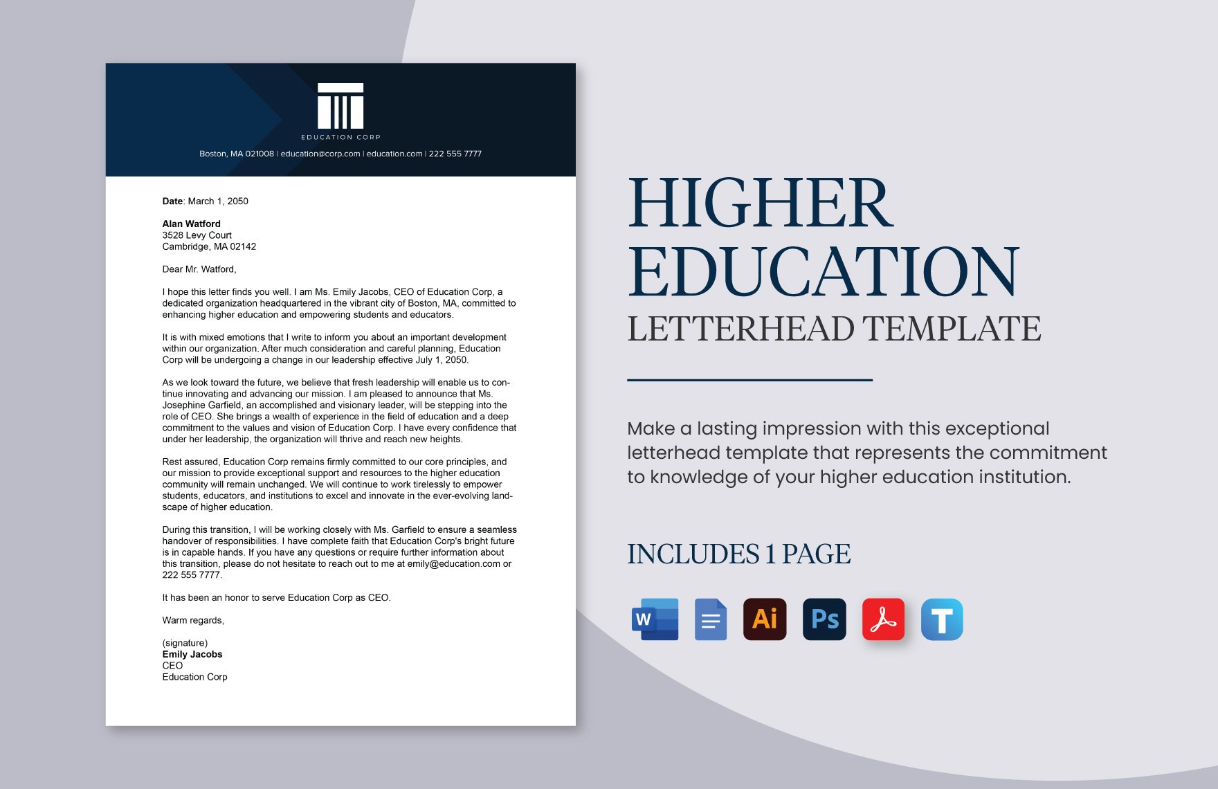 Higher Education Letterhead Template in Word, Google Docs, PDF, Illustrator, PSD