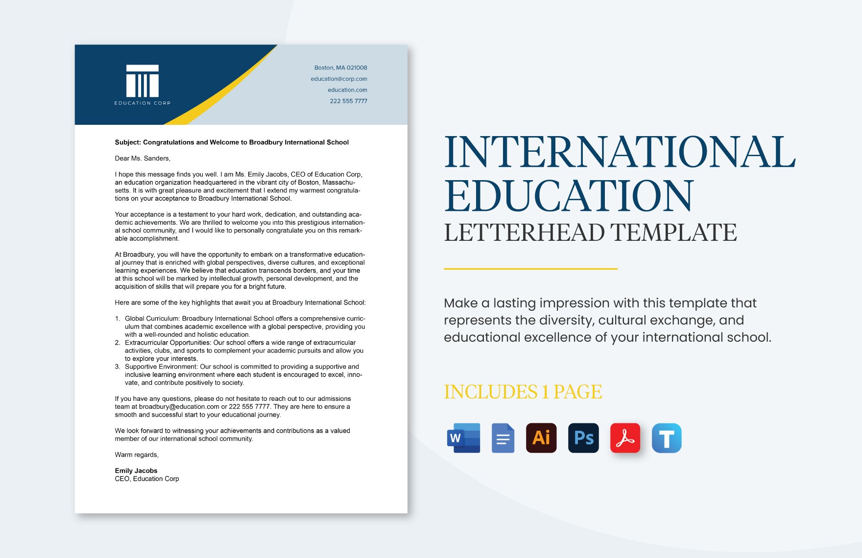 International School Letterhead Template in Word, Google Docs, PDF, Illustrator, PSD