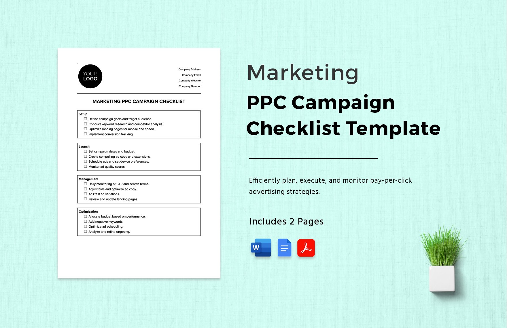 Marketing PPC Campaign Checklist Template in Word, Google Docs, PDF