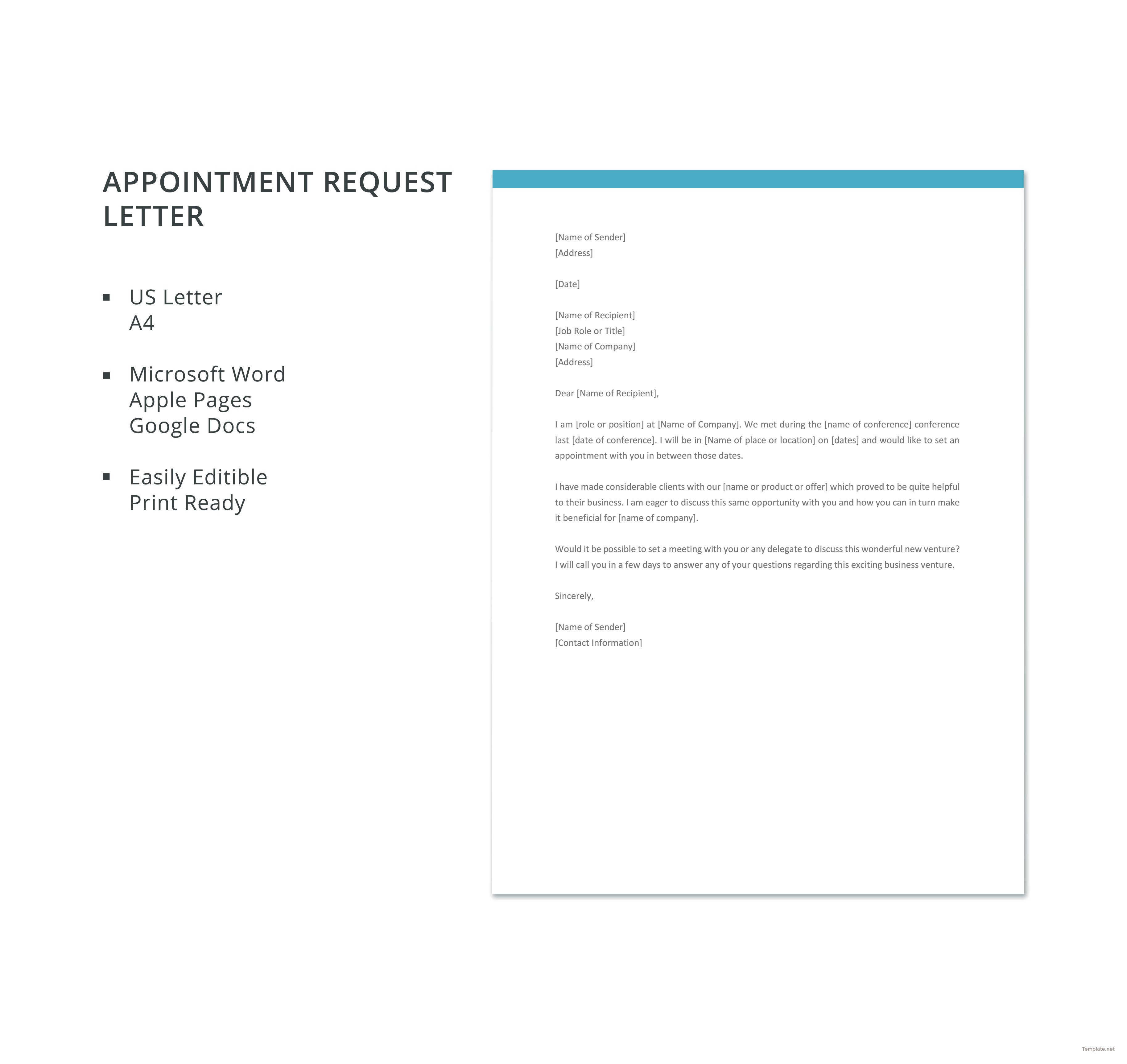 Free Appointment Request Letter Template in Microsoft Word, Apple Pages