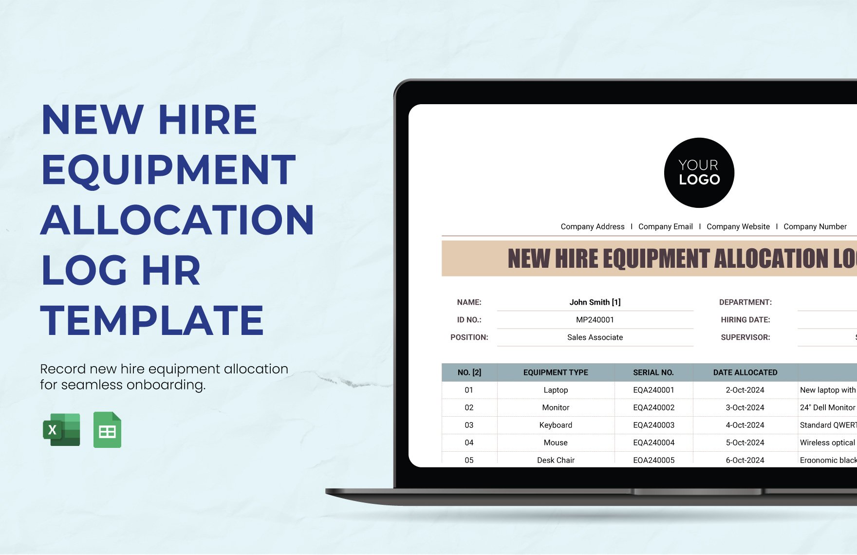 New Hire Equipment Allocation Log HR Template