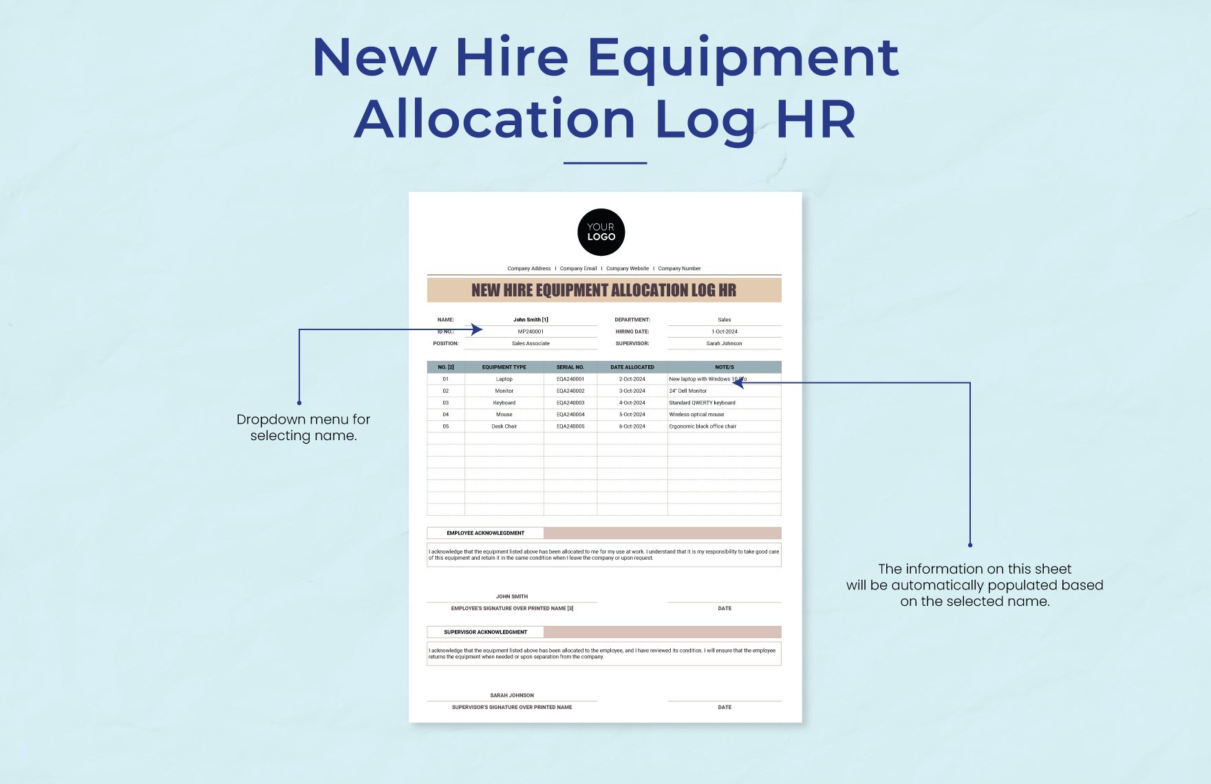 New Hire Equipment Allocation Log HR Template