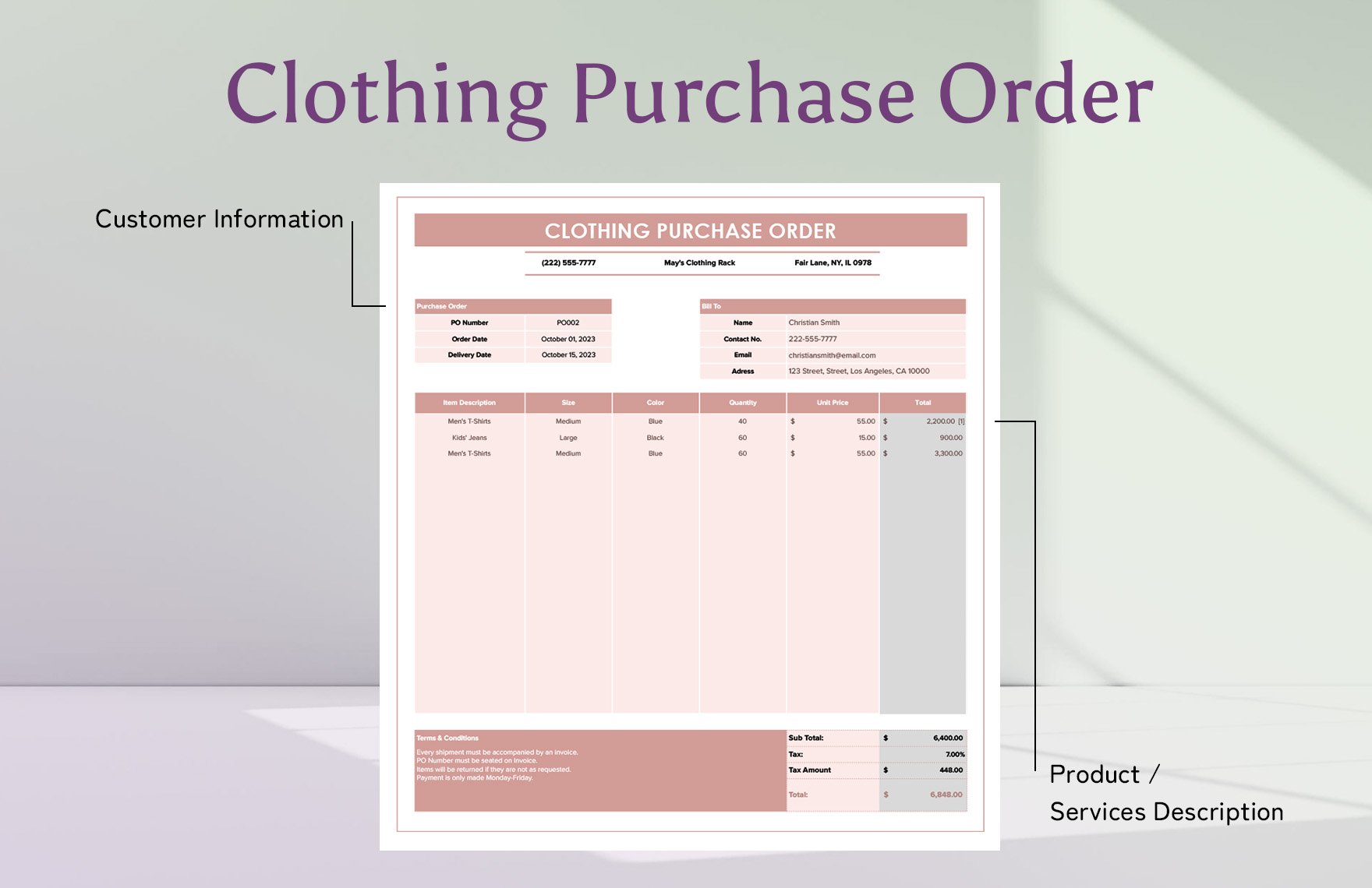 Clothing Purchase Order Template