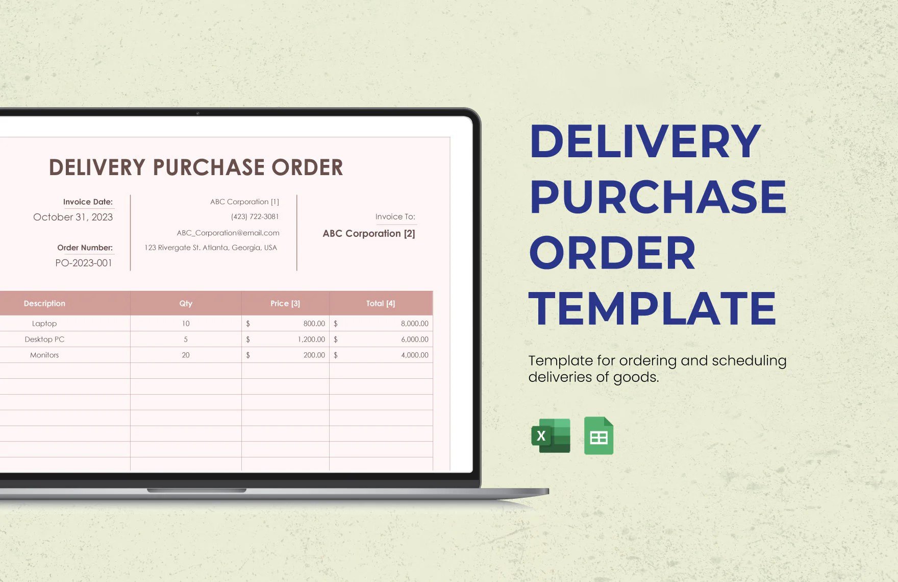 Free Delivery Purchase Order Template in Excel, Google Sheets