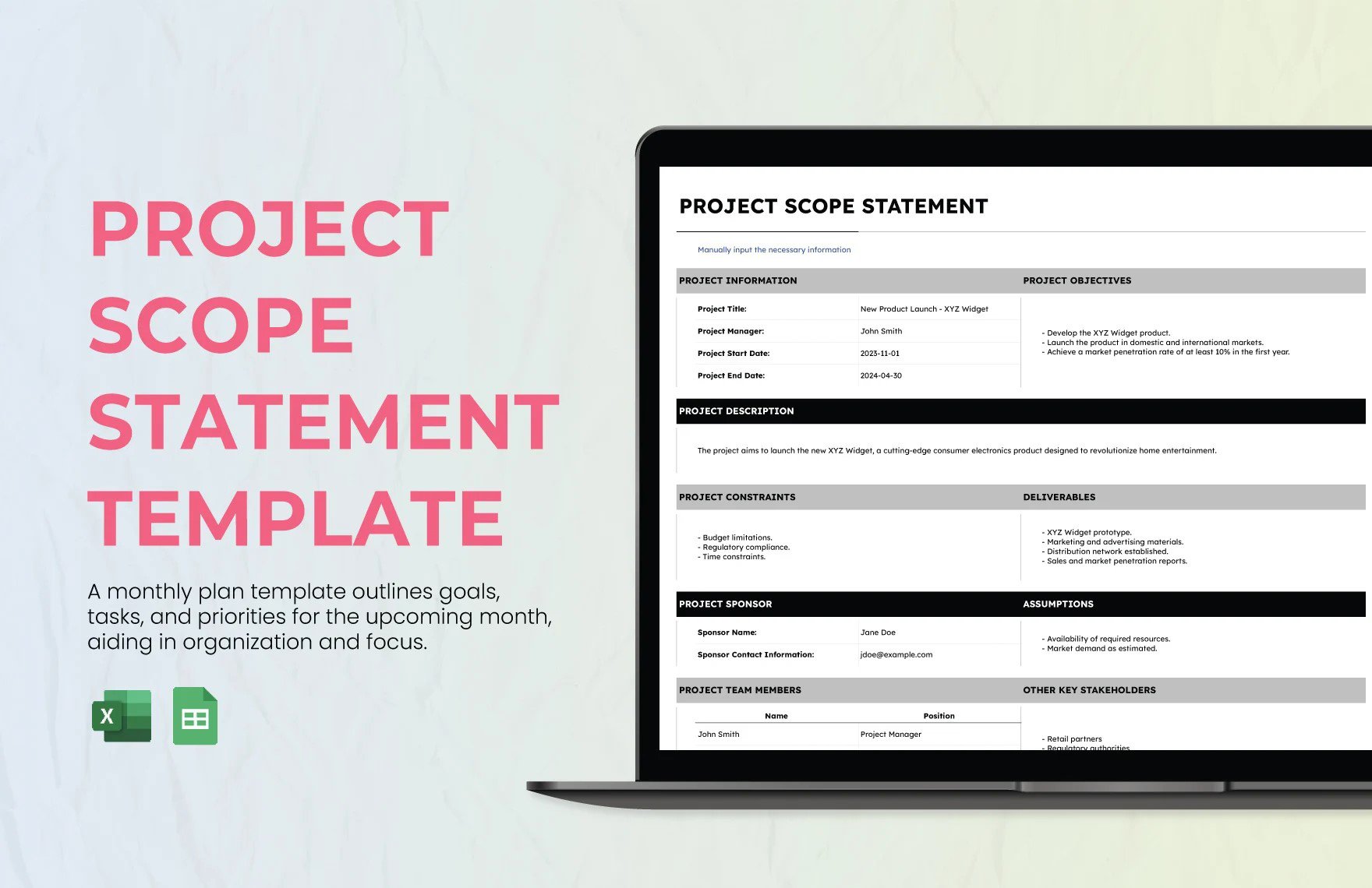 Free Project Scope Statement Template in Excel, Google Sheets