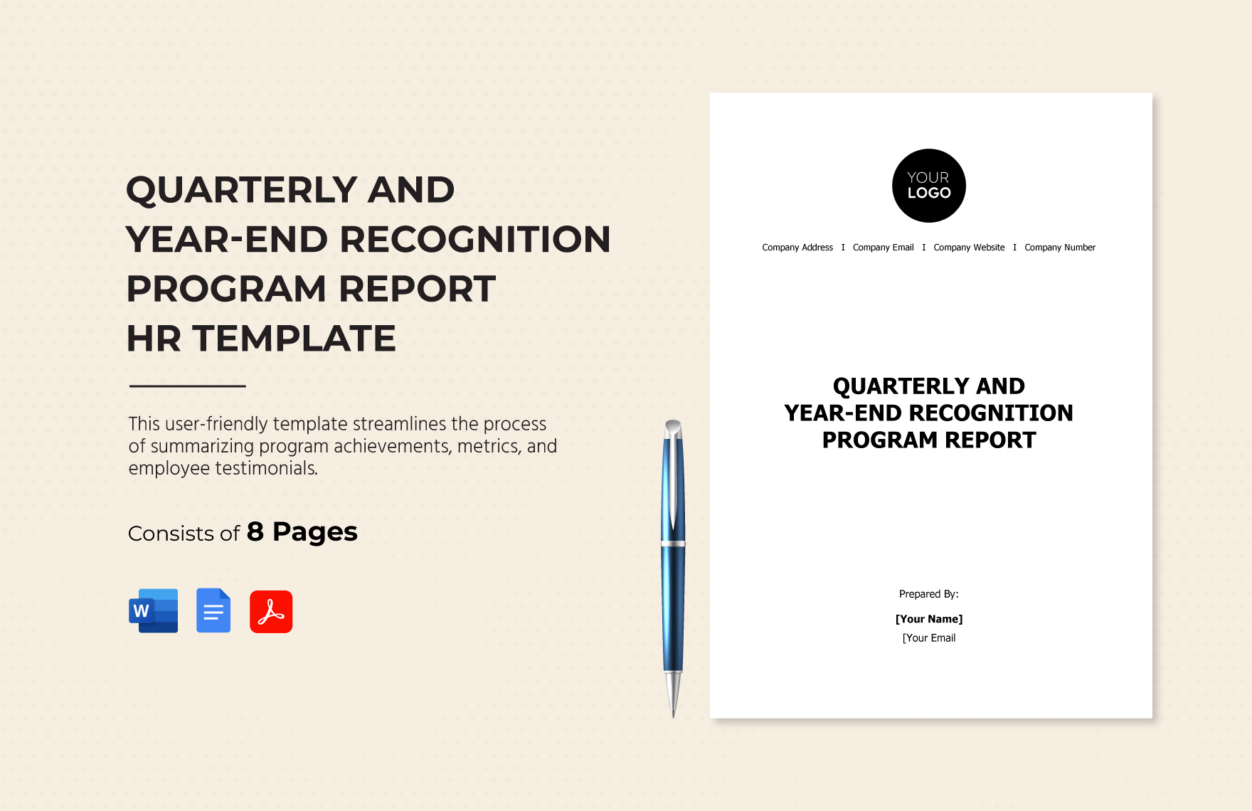 Quarterly and Year-end Recognition Program Report HR Template