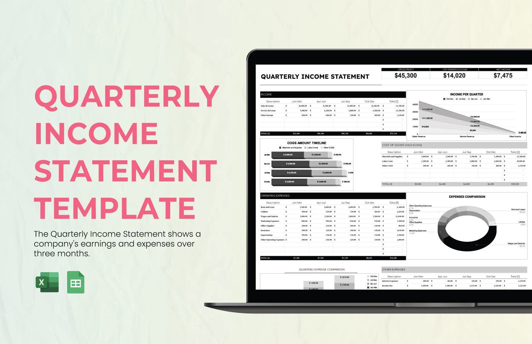 Quarterly Income Statement Template in Excel, Google Sheets
