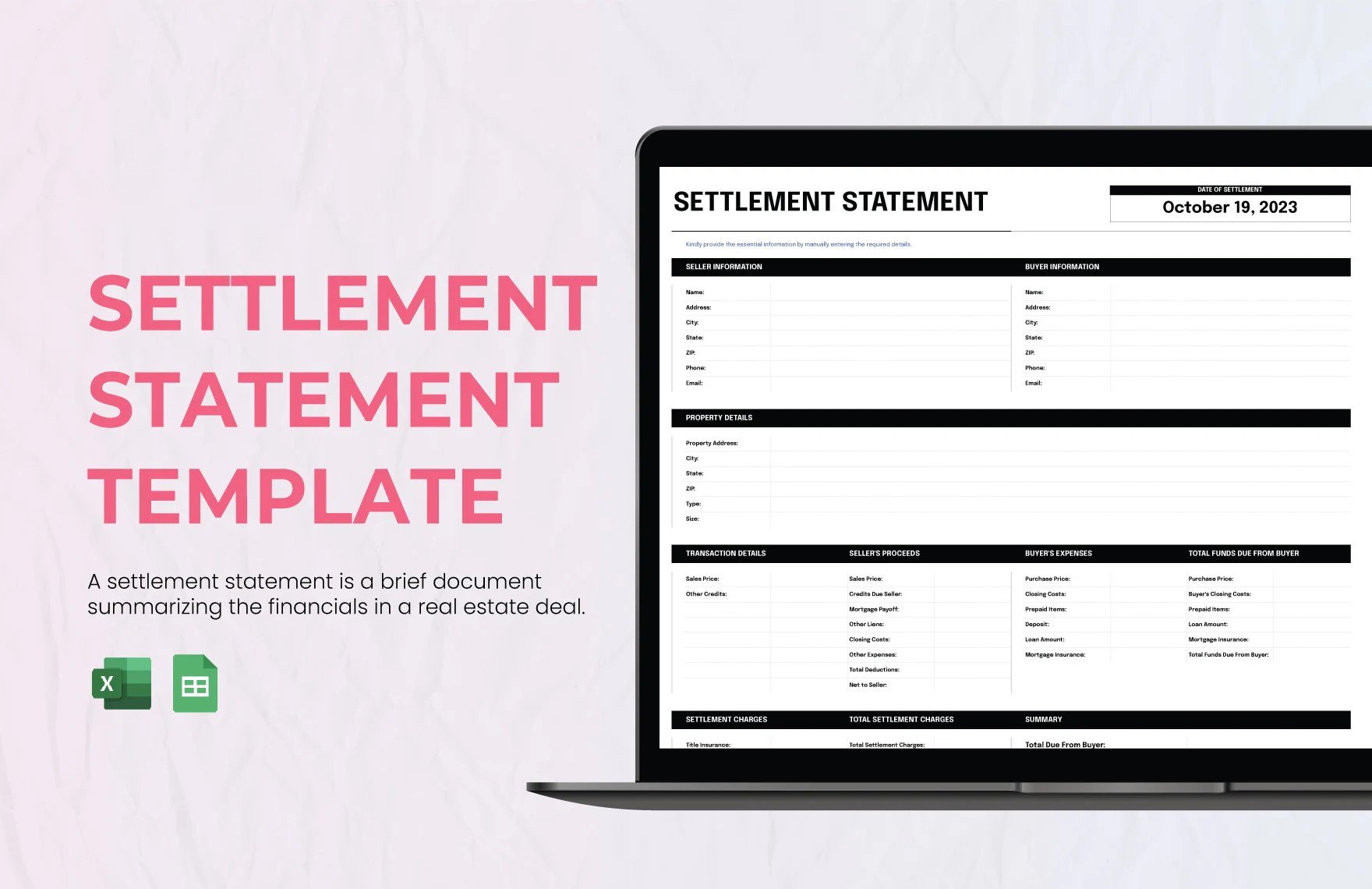 Free Settlement Statement Template in Excel, Google Sheets