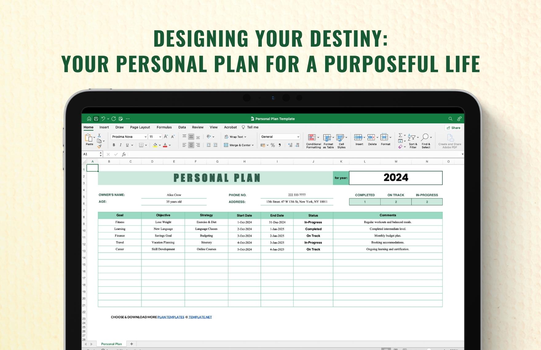 Personal Plan Template in Excel, Google Sheets - Download | Template.net