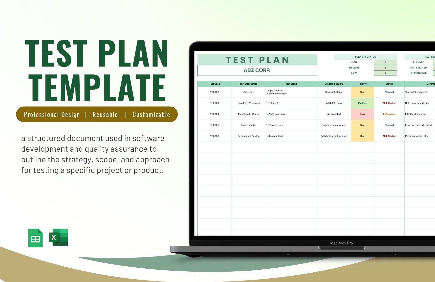 Free Test Plan Template in Excel, Google Sheets