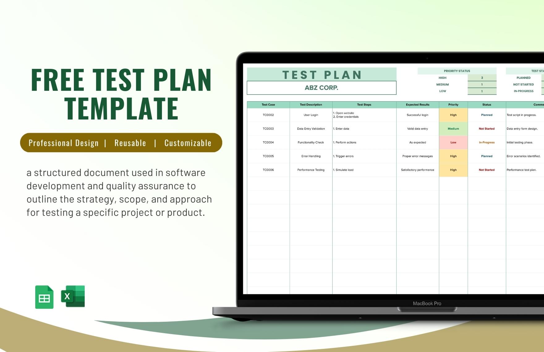 test plan excel template