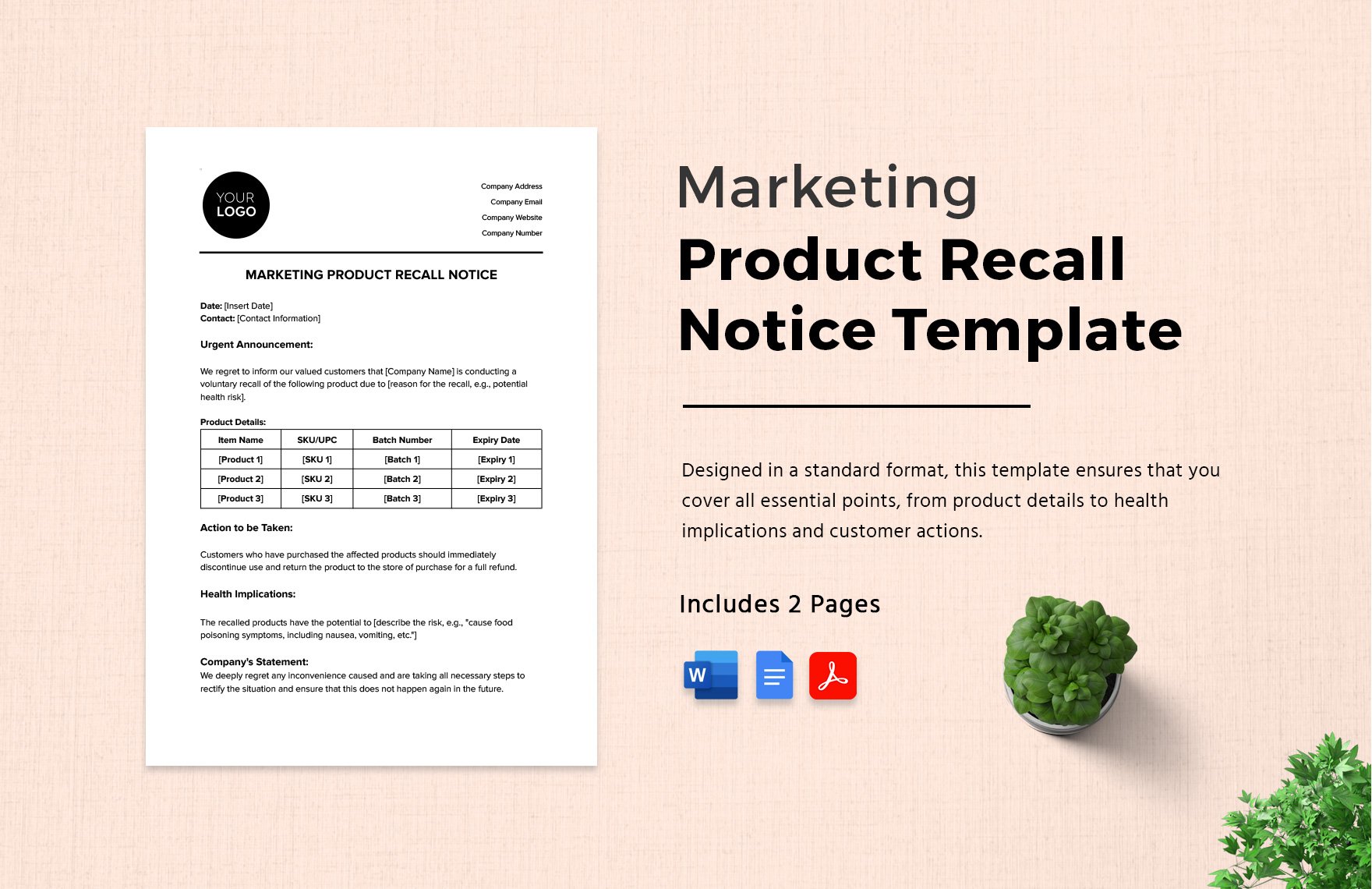 Marketing Product Recall Notice Template in Word, Google Docs, PDF