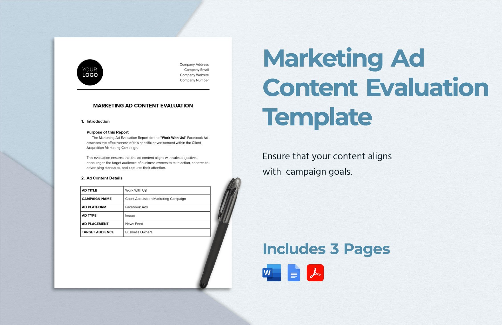 Marketing Ad Content Evaluation Template