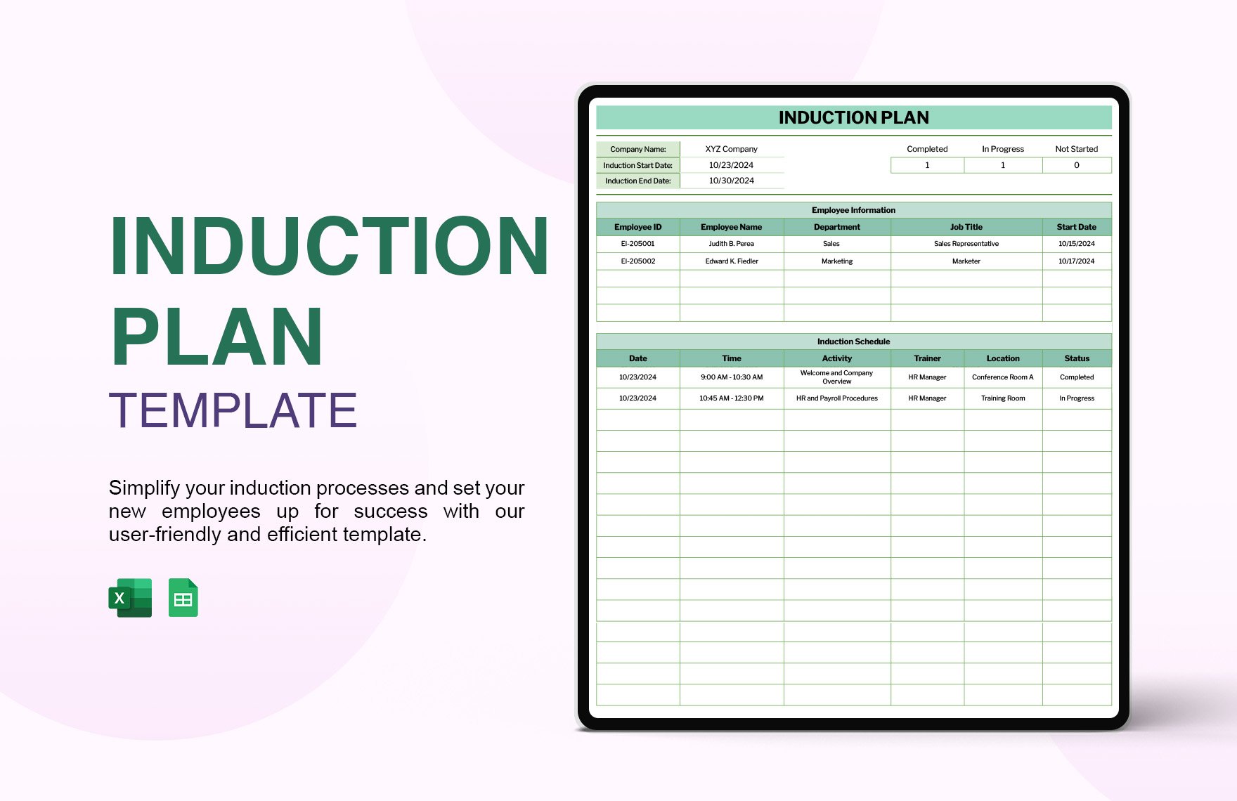 Free Induction Plan Template in Excel, Google Sheets