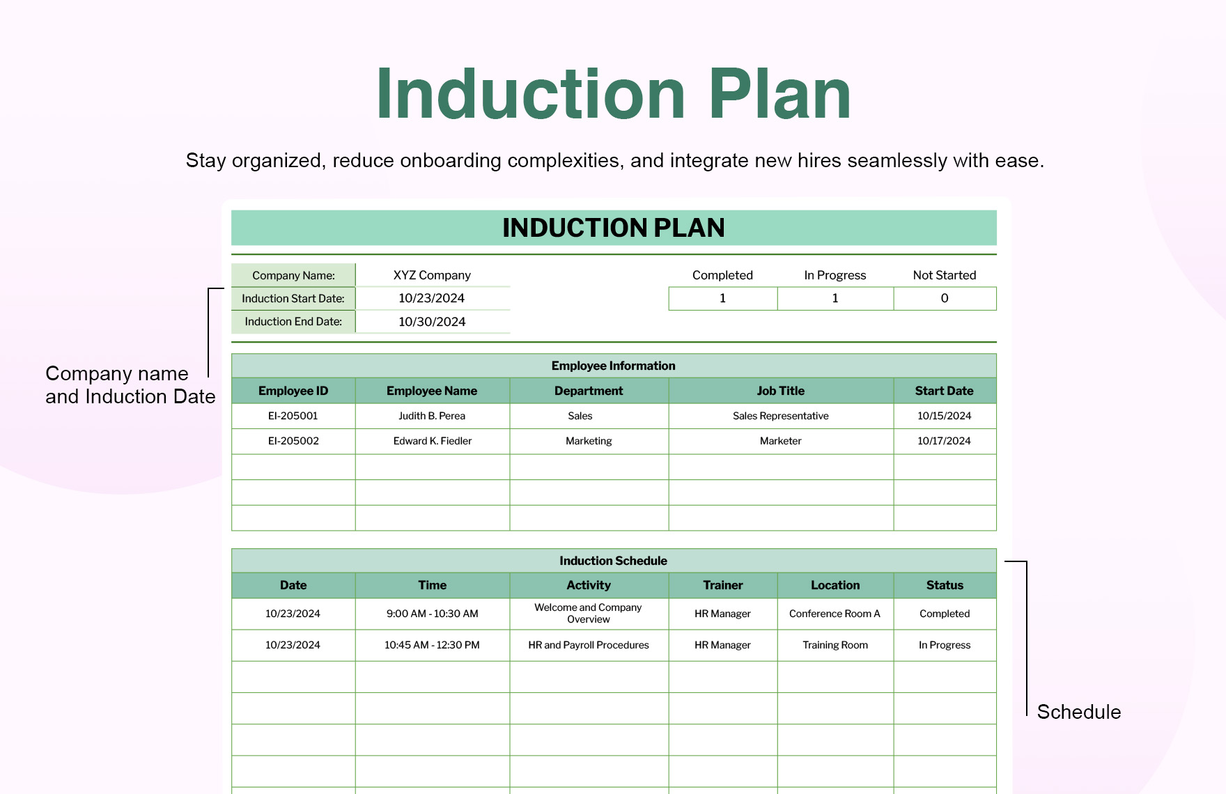 Induction Plan Template In Excel Google Sheets Download Template Induction Plan Template In Excel Google Sheets Download Template