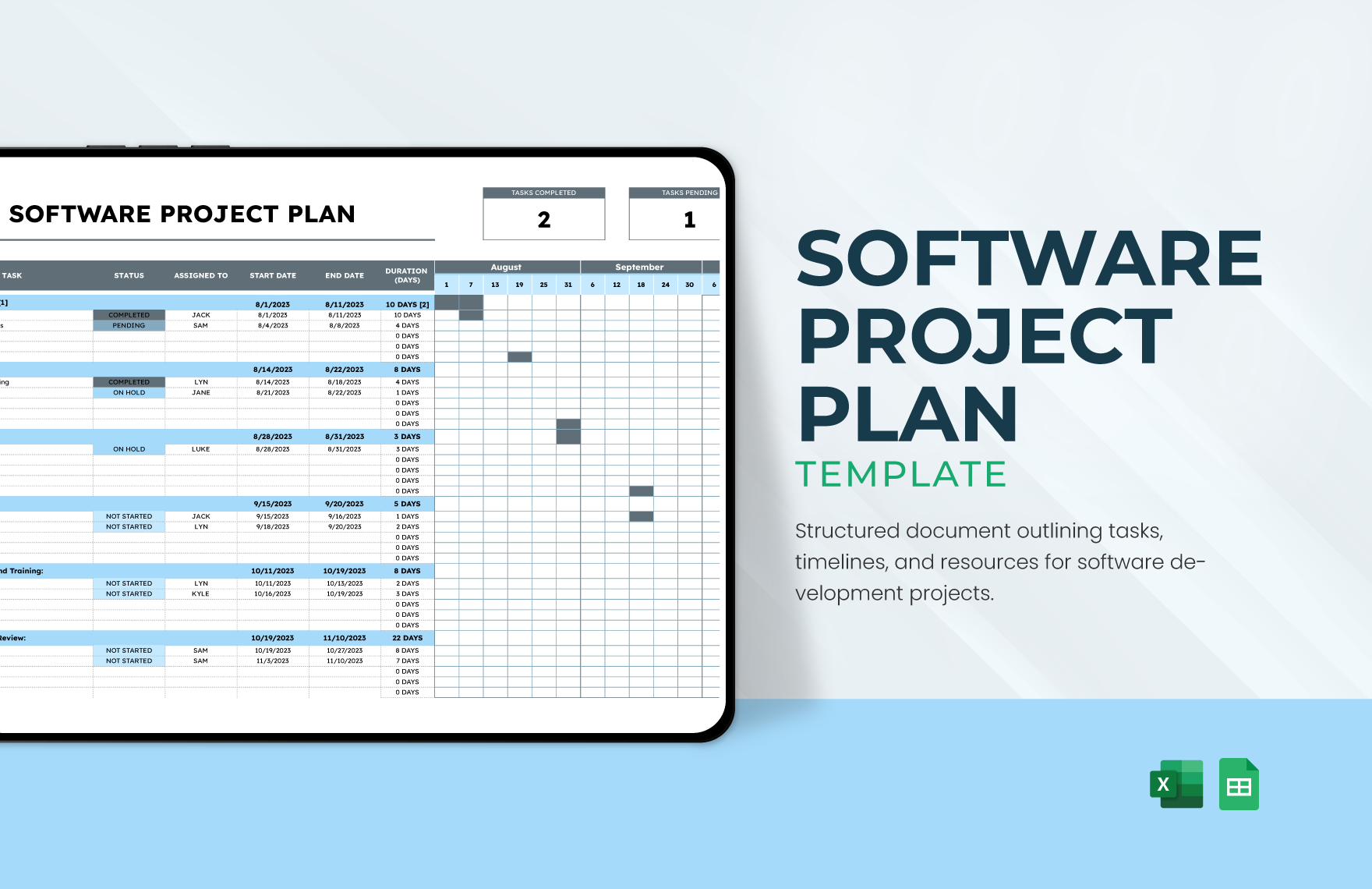 Software Project Plan Template in Excel, Google Sheets