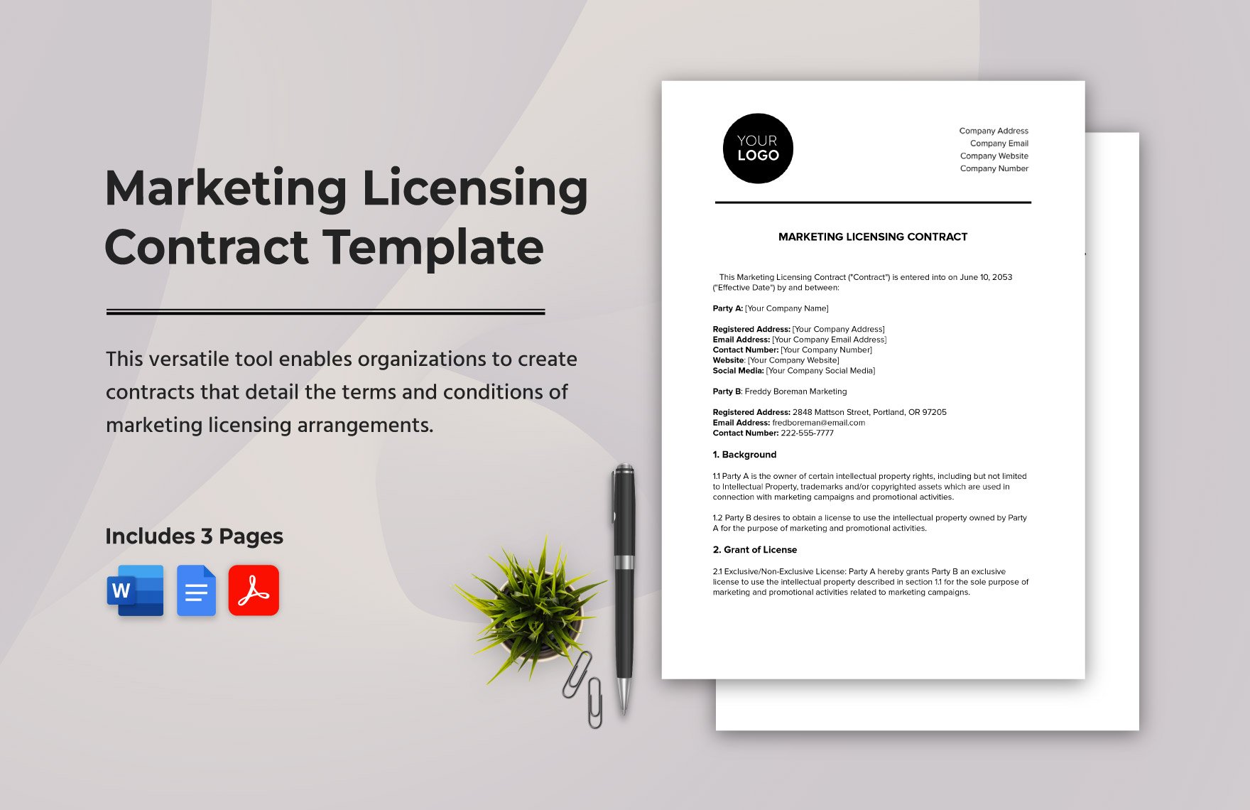 Marketing Licensing Contract Template in Word, Google Docs, PDF