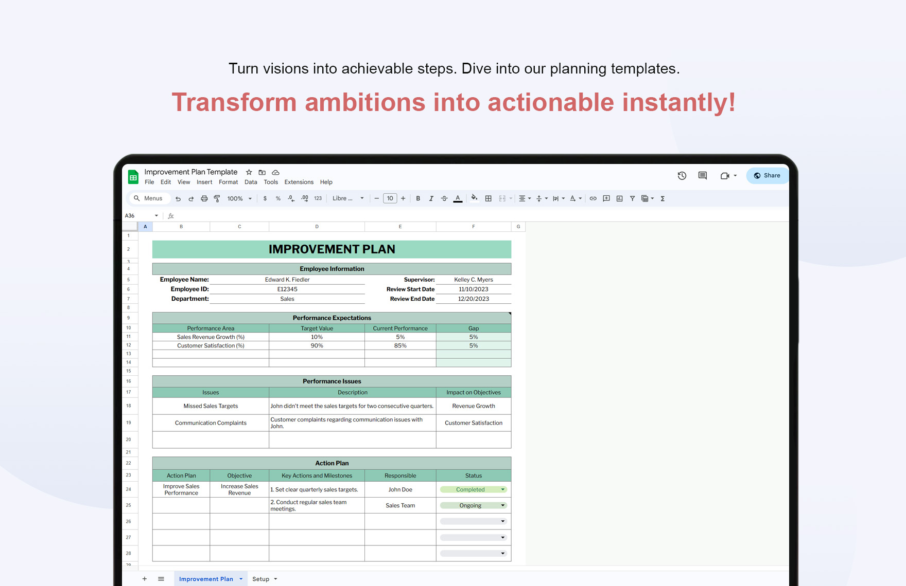 Improvement Plan Template In Excel Google Sheets Download Template