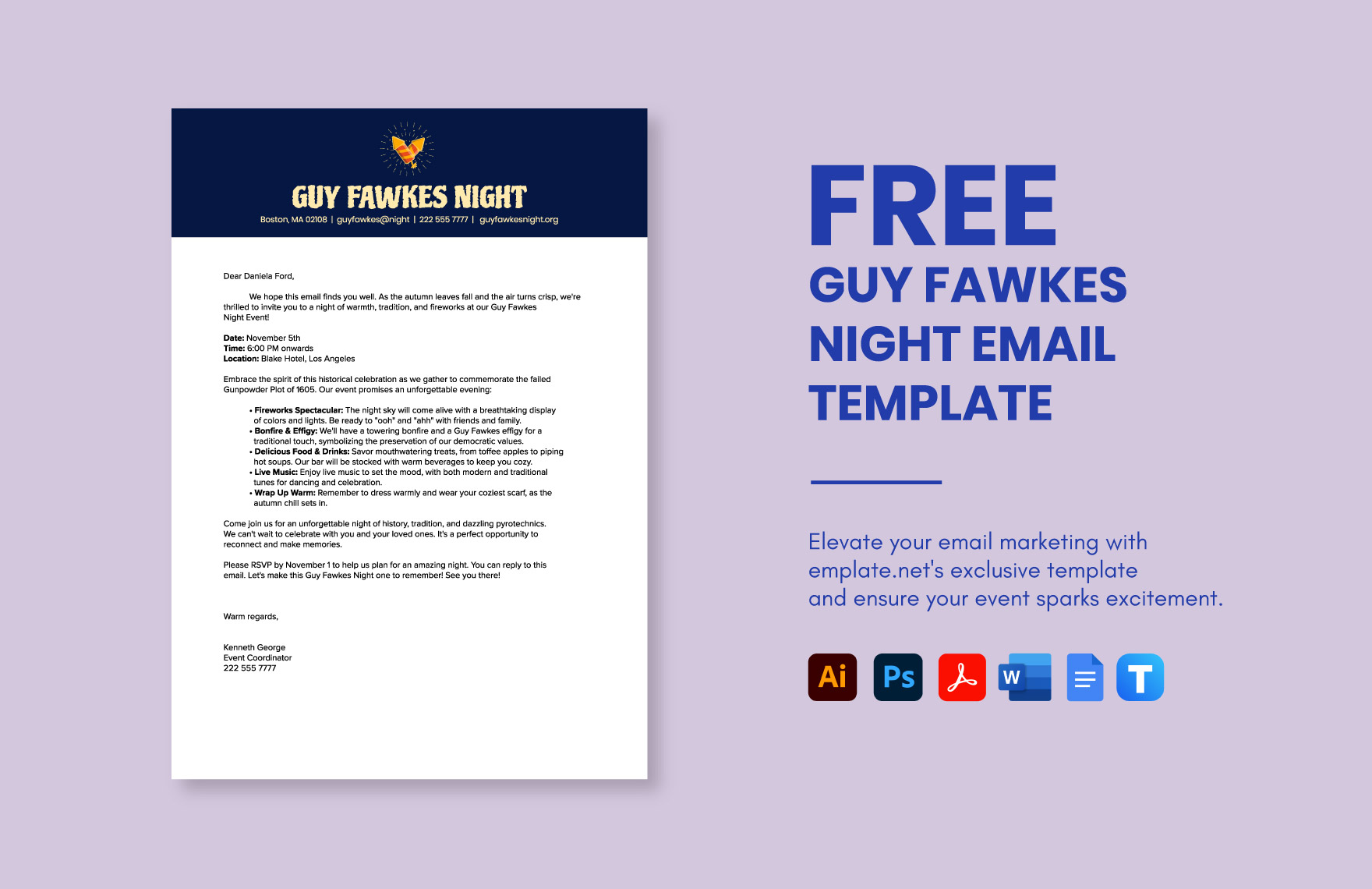Free Guy Fawkes Night Email Template in Word, Google Docs, PDF, Illustrator, PSD