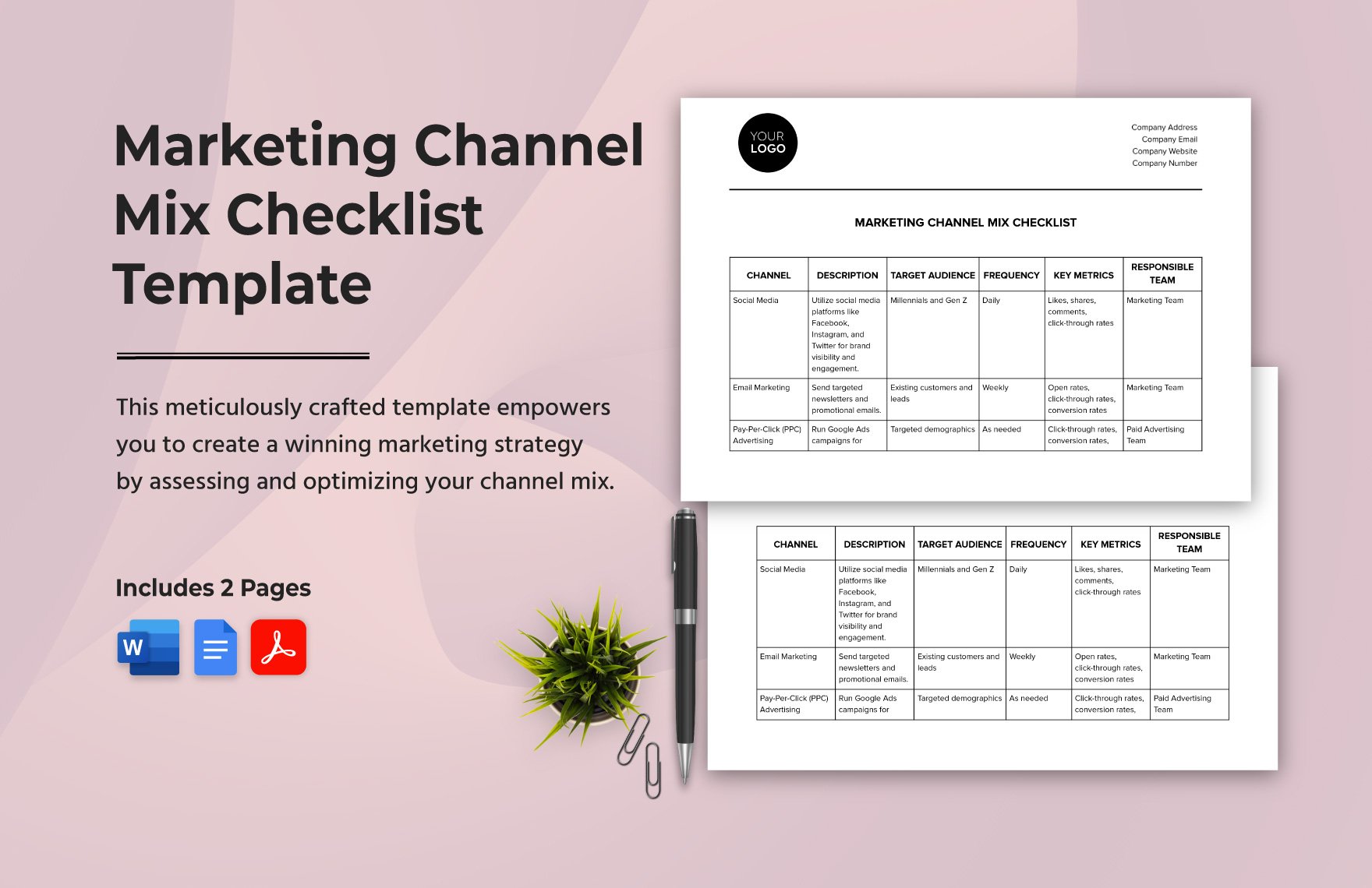 Marketing Channel Mix Checklist Template in Word, Google Docs, PDF