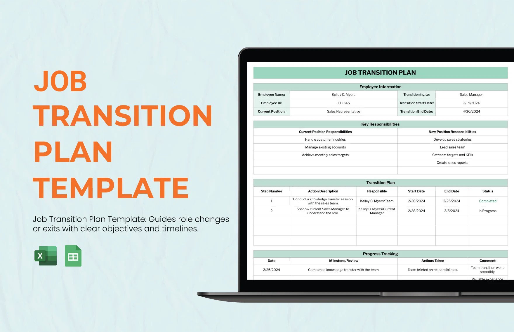 Job Transition Plan Template in Excel, Google Sheets