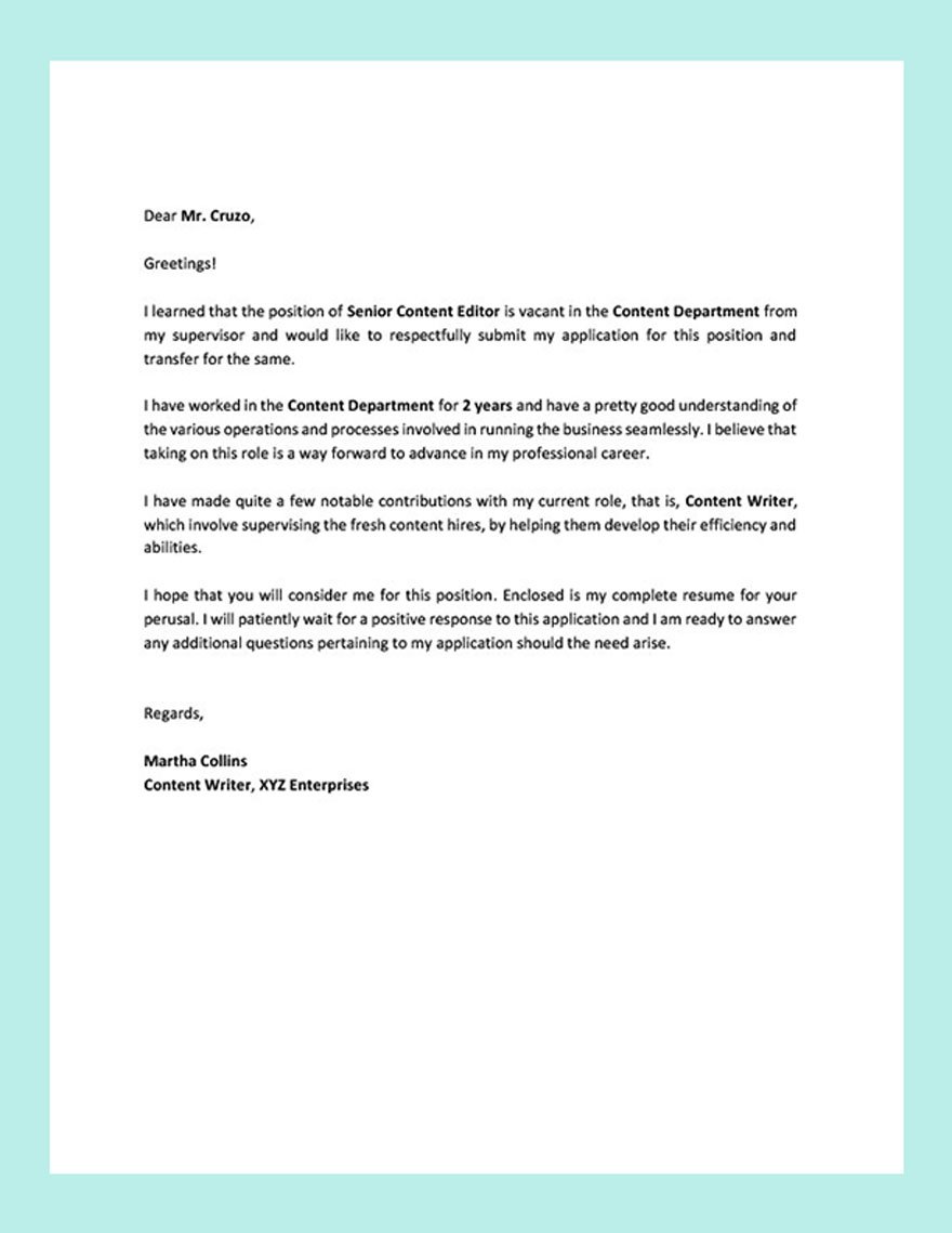 Free Department Change Request Letter Template