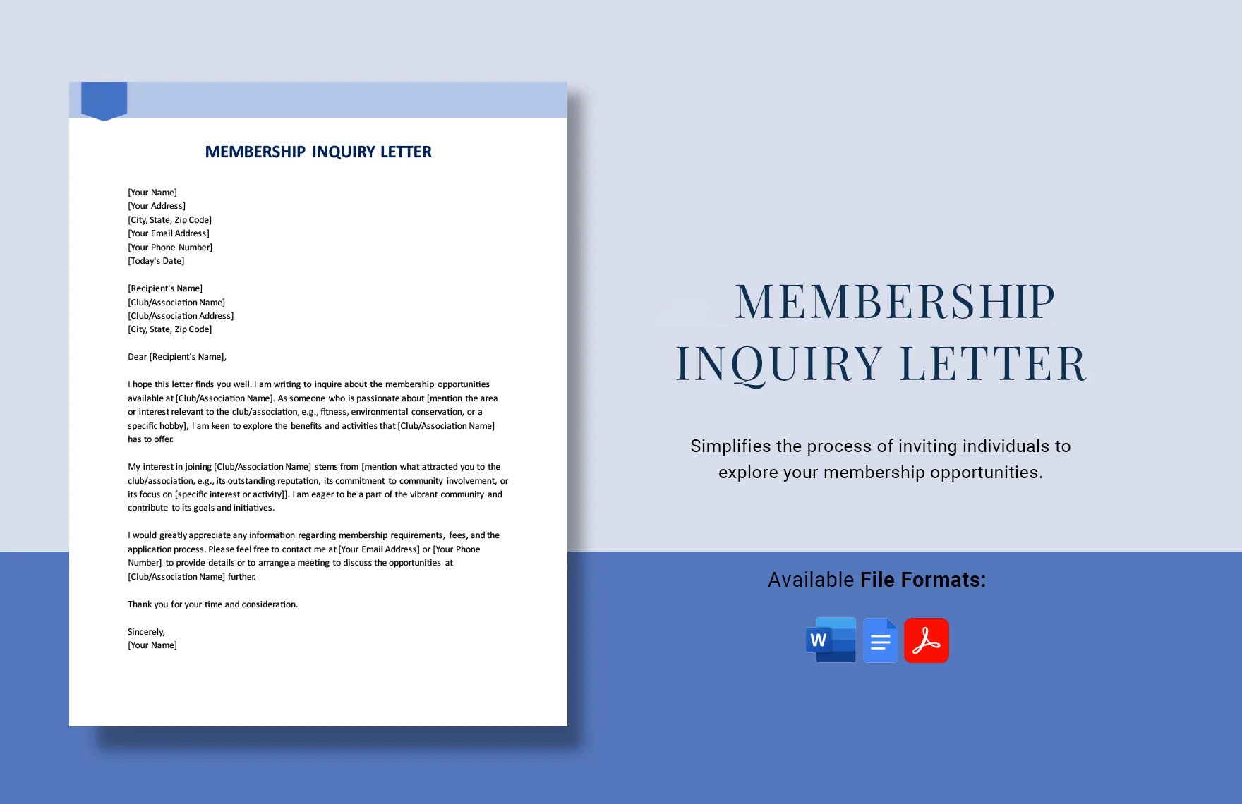 Membership Inquiry Letter in Word, Google Docs, PDF