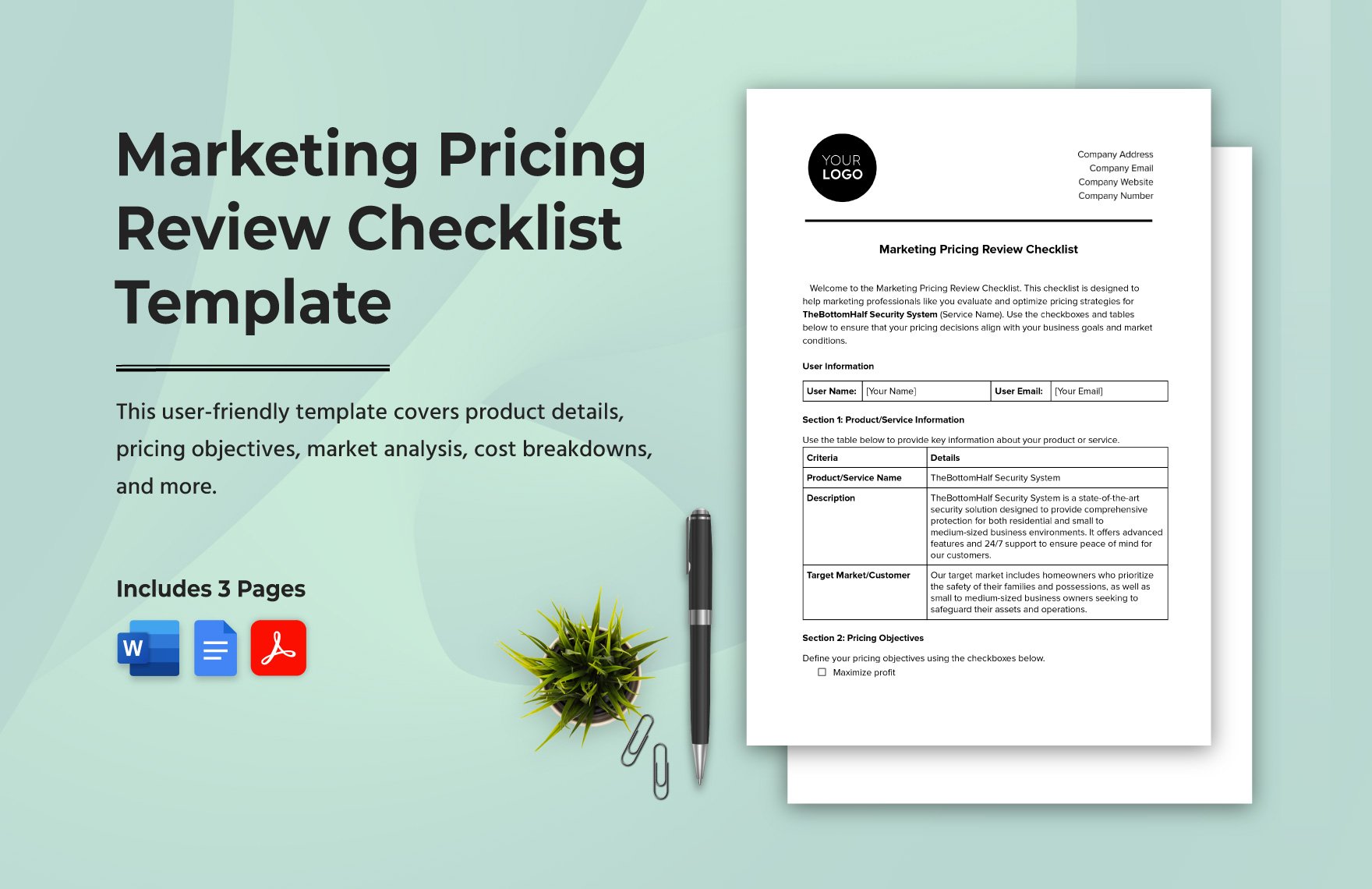 Marketing Pricing Review Checklist Template