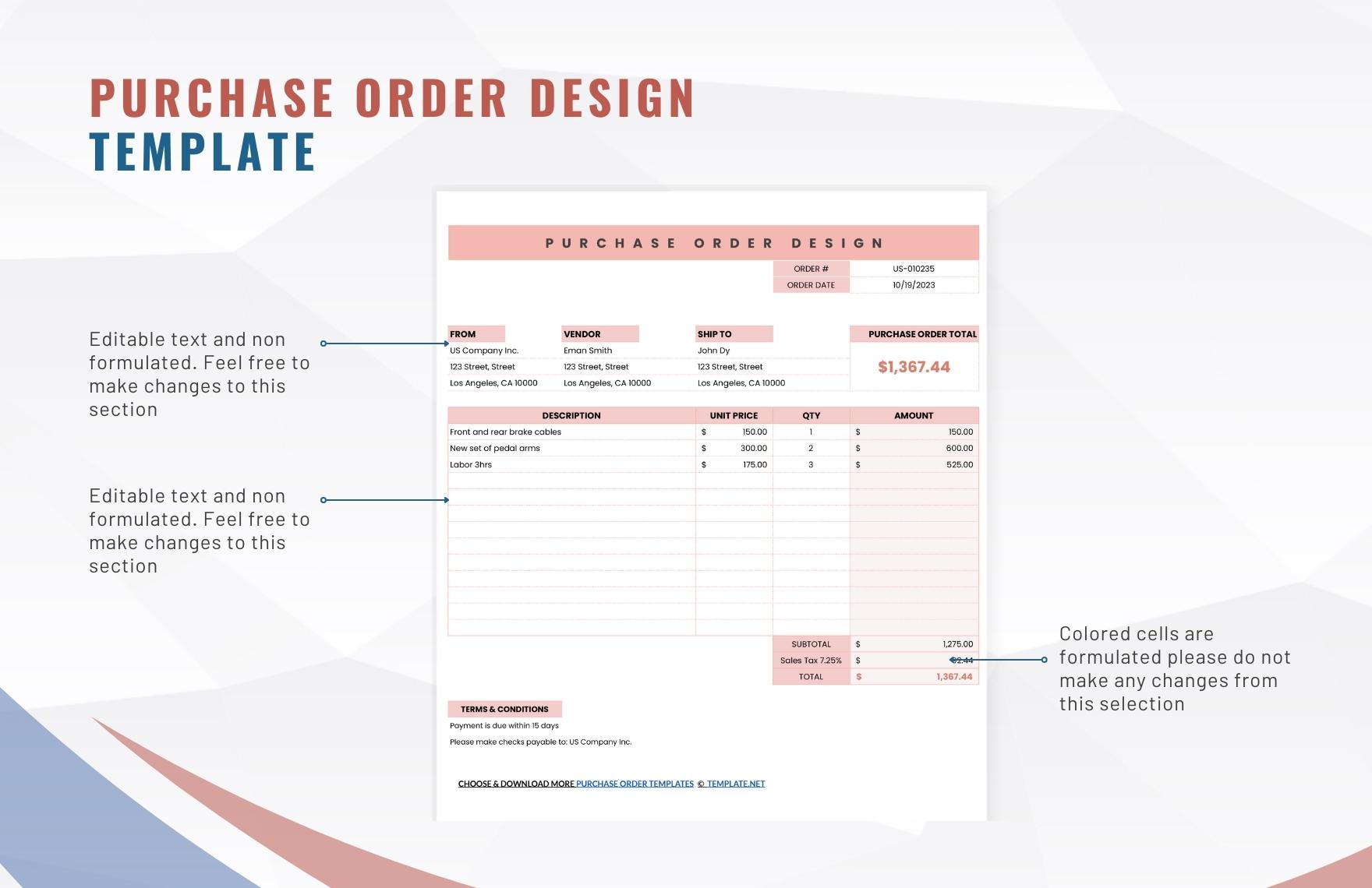 Purchase Order Design Template in MS Excel, Google Sheets - Download